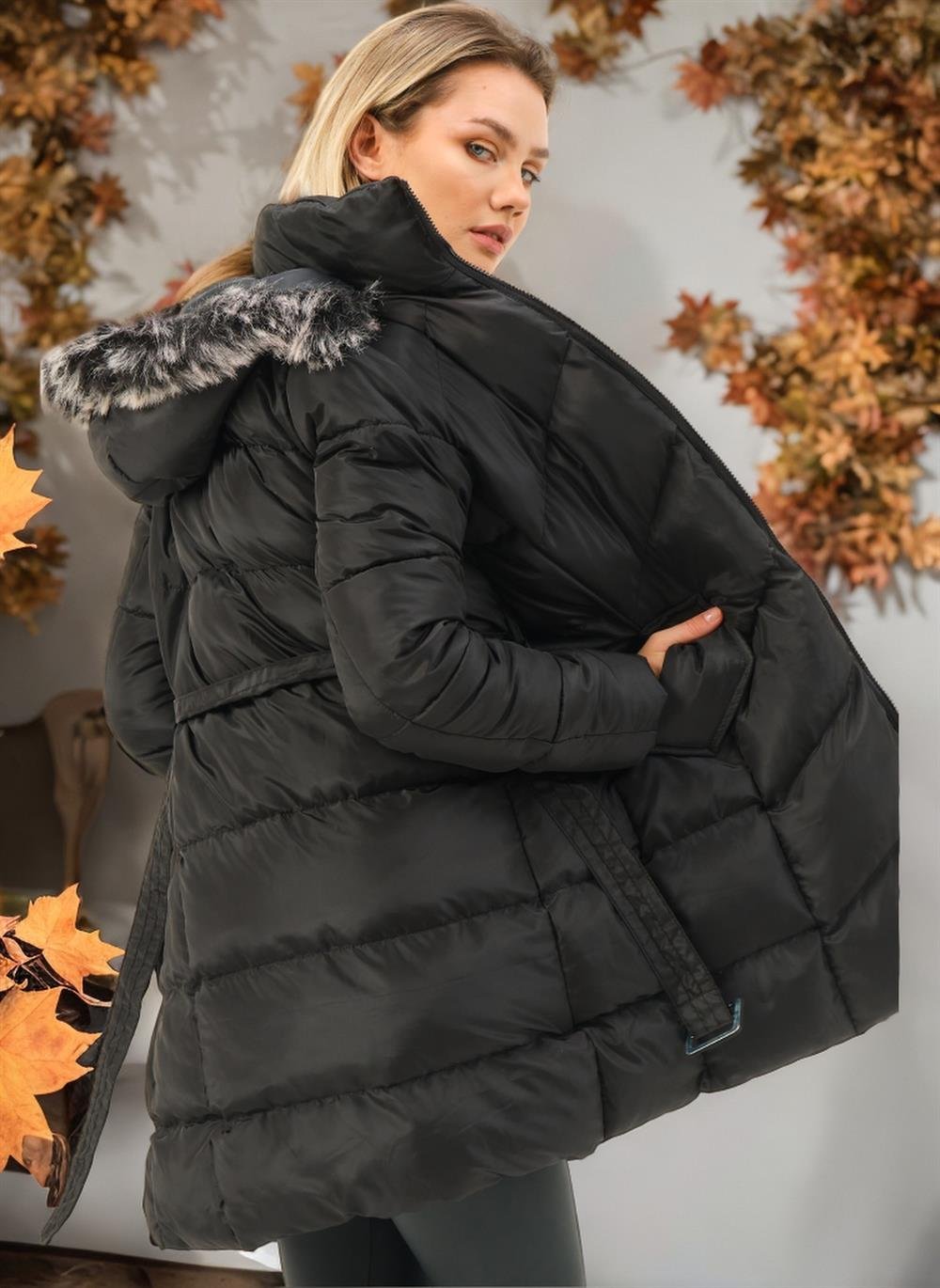 Z6768 DEWBERRY BAYAN KABAN-DÜZ SİYAH