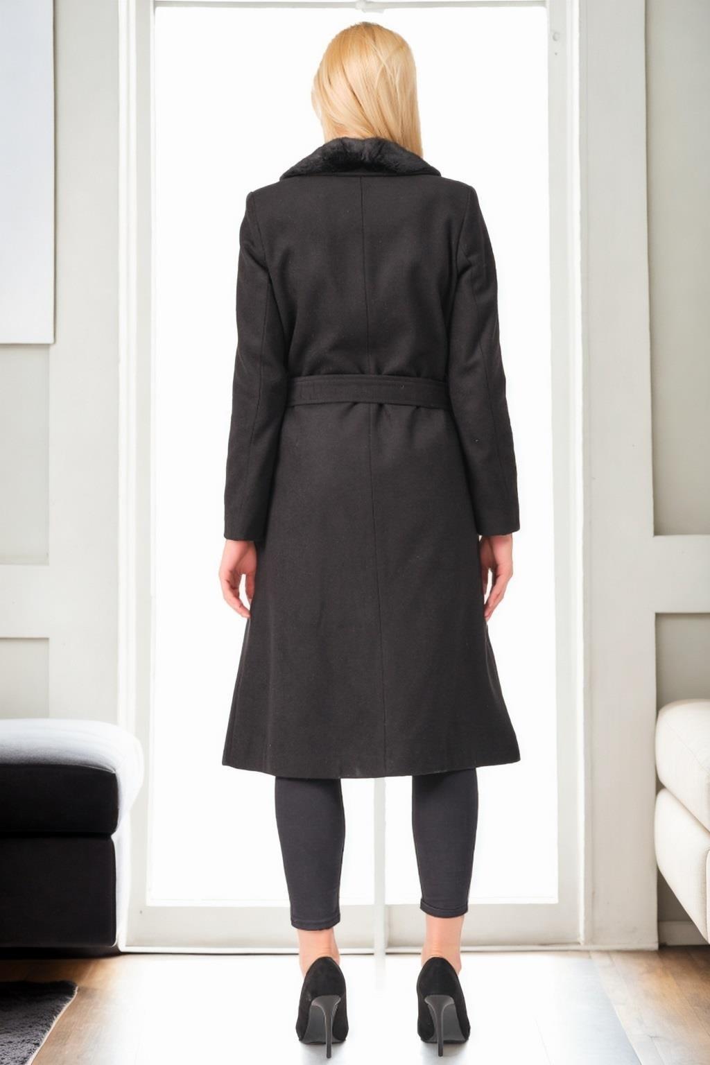 Z9671 DEWBERRY BAYAN PALTO-SİYAH