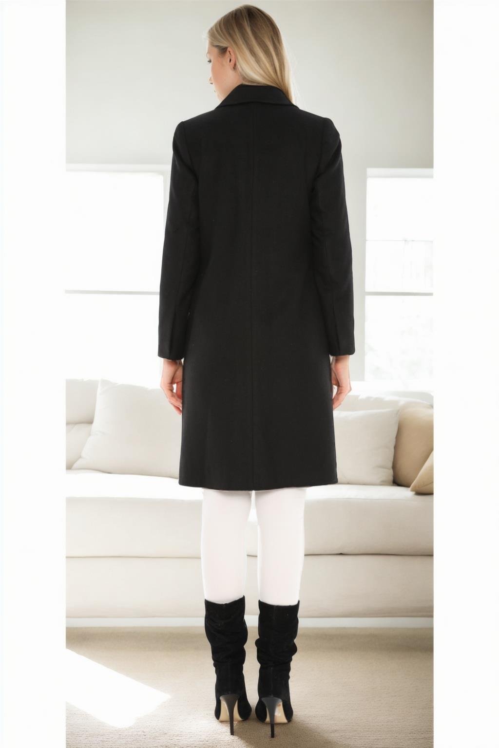 Z9672 DEWBERRY BAYAN PALTO-SİYAH