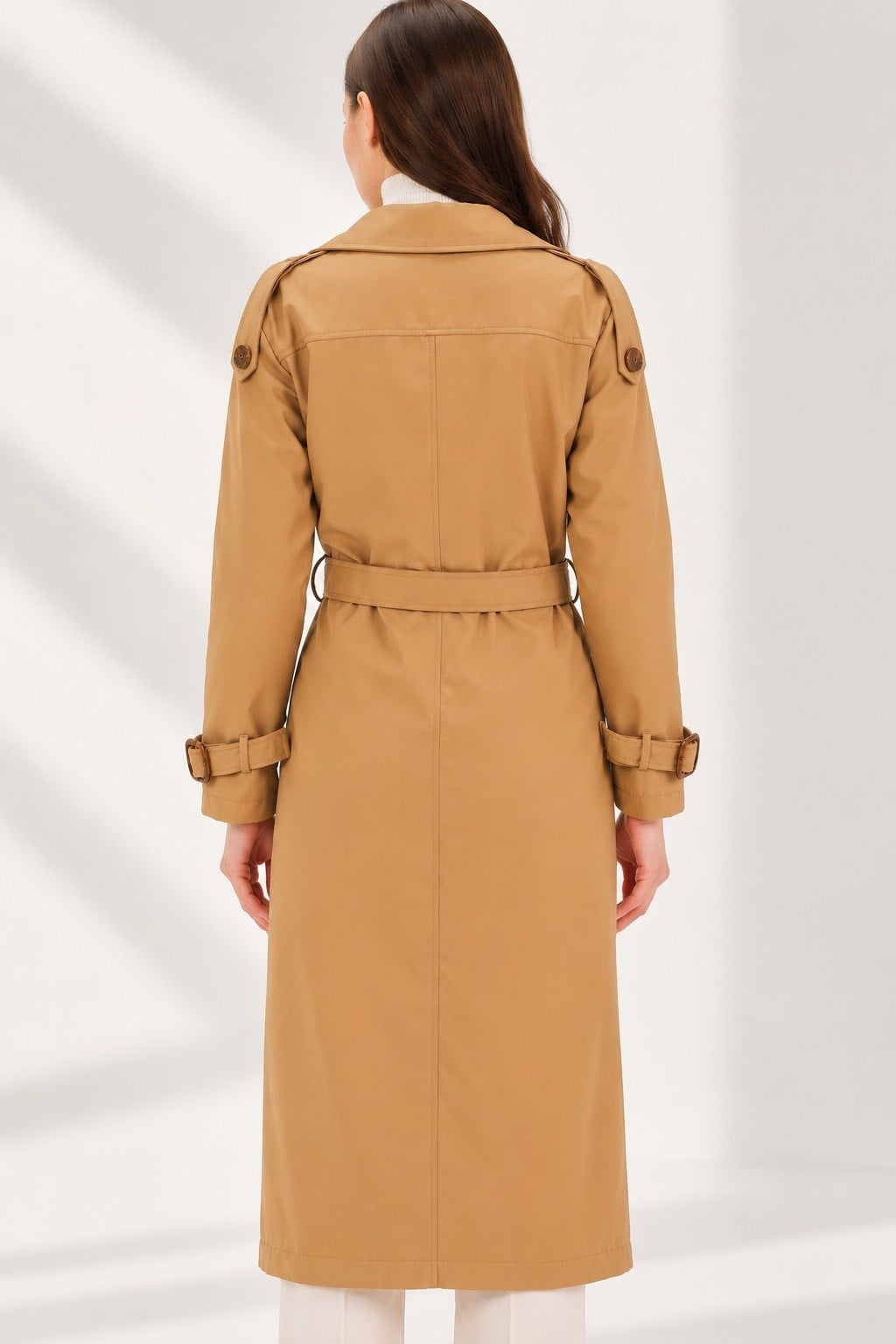 Z9737 DEWBERRY BAYAN TRENÇKOT-DÜZ CAMEL
