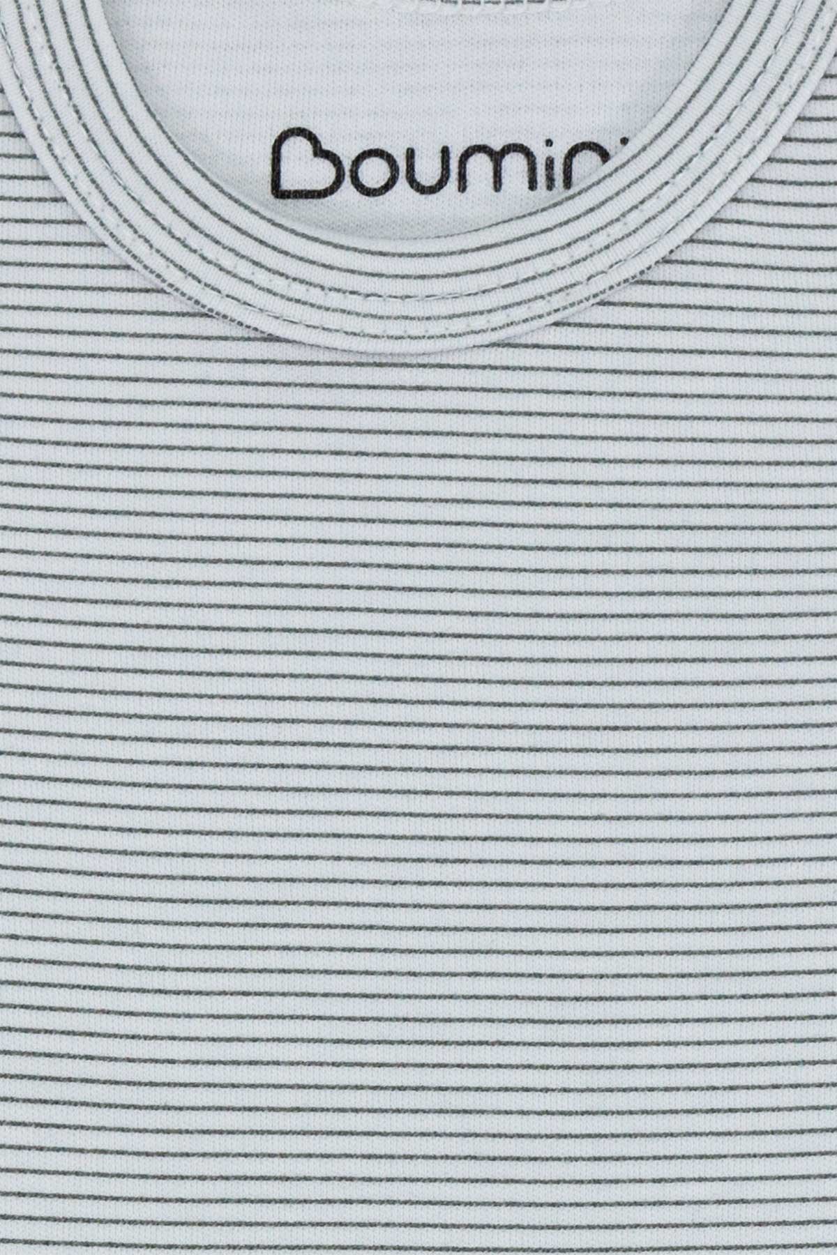 Body&Zıbın Boumini Kısa Kollu Bebek Çıtçıtlı Body Gri Çizgili Zarf Yaka 0-36 ay Boumini