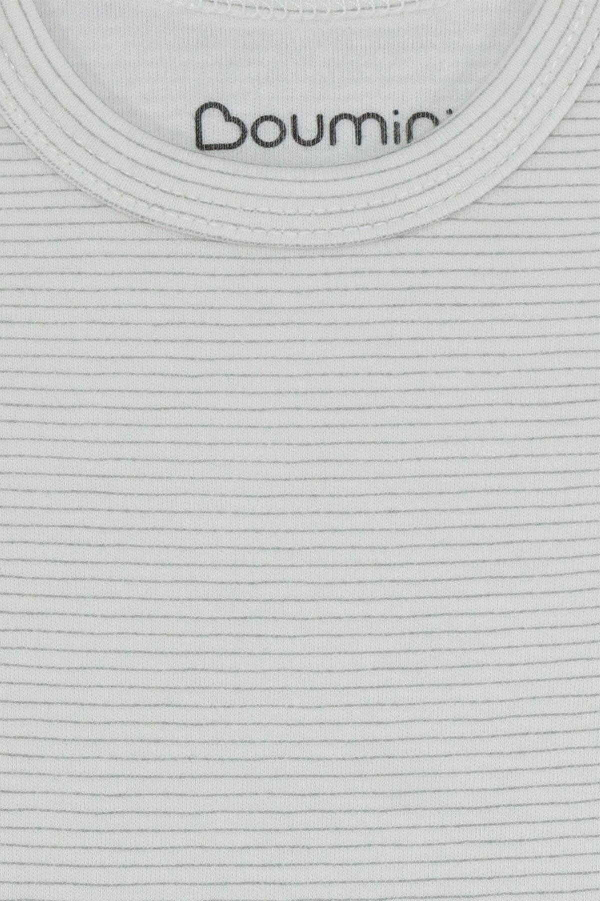 Body&Zıbın Boumini Kısa Kollu Bebek Çıtçıtlı Body Krem Çizgili Zarf Yaka 0-36 ay Boumini