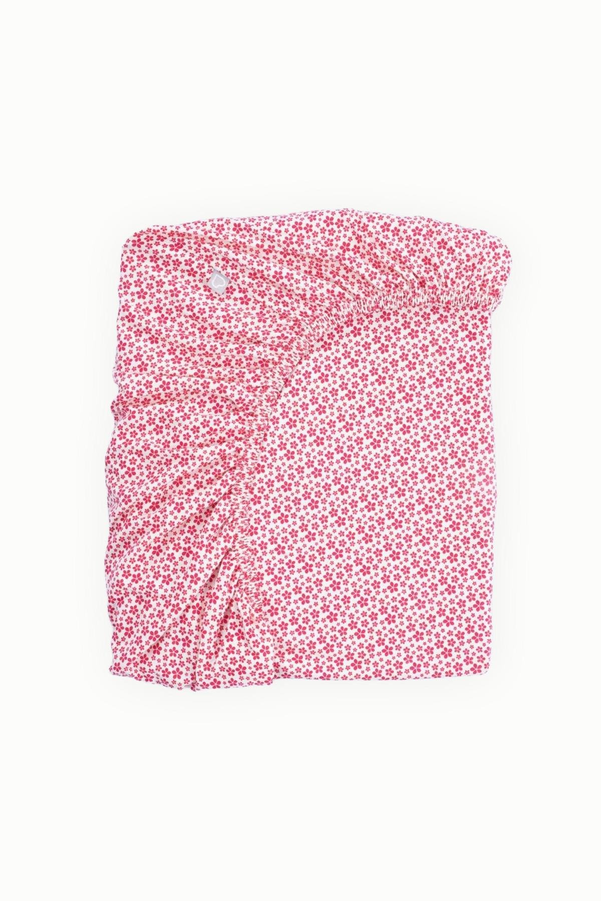 BouminiBoumini % 100 Pamuklu Bebek Lastikli Çarşaf ve Yastık Kılıf Seti 70x140 cm Pembe ÇiçekliBebek Lastikli Çarşaf