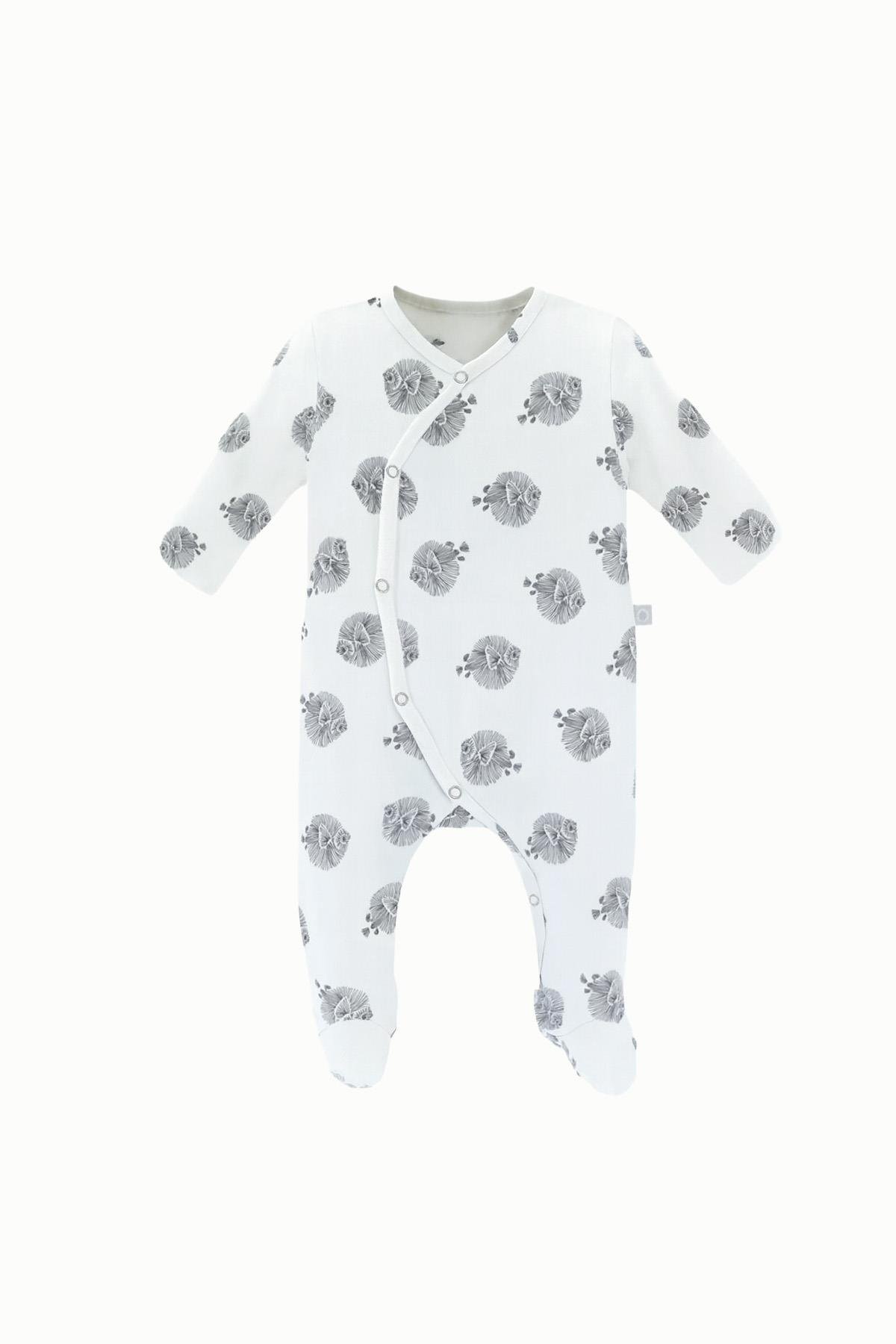 BouminiBoumini % 100 Pamuklu Bebek Tulumu Patikli Çizgili Balık BejTulum