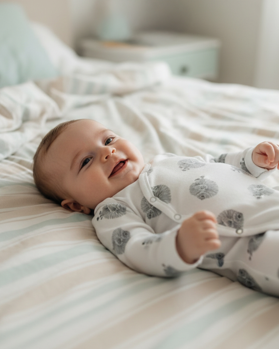 BouminiBoumini % 100 Pamuklu Bebek Tulumu Patikli Çizgili Balık BejTulum