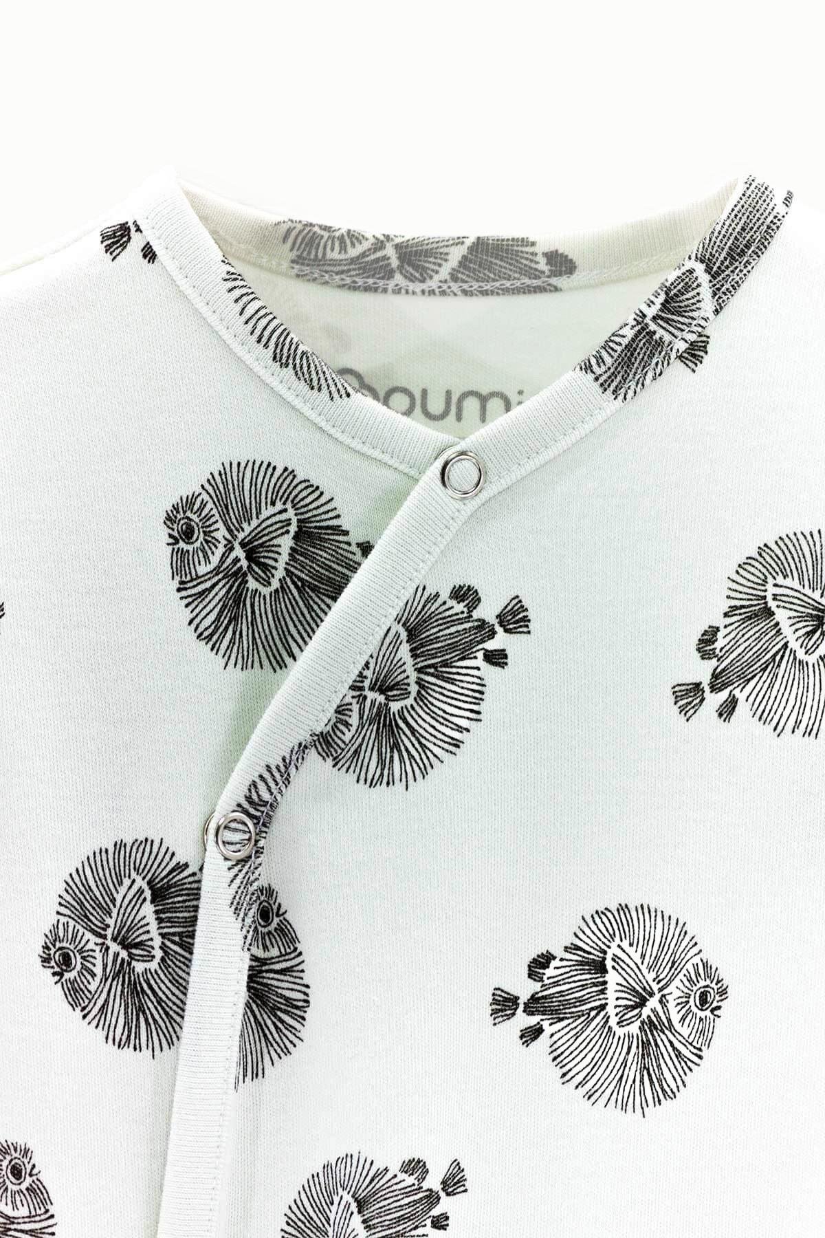 BouminiBoumini % 100 Pamuklu Bebek Tulumu Patikli Çizgili Balık BejTulum