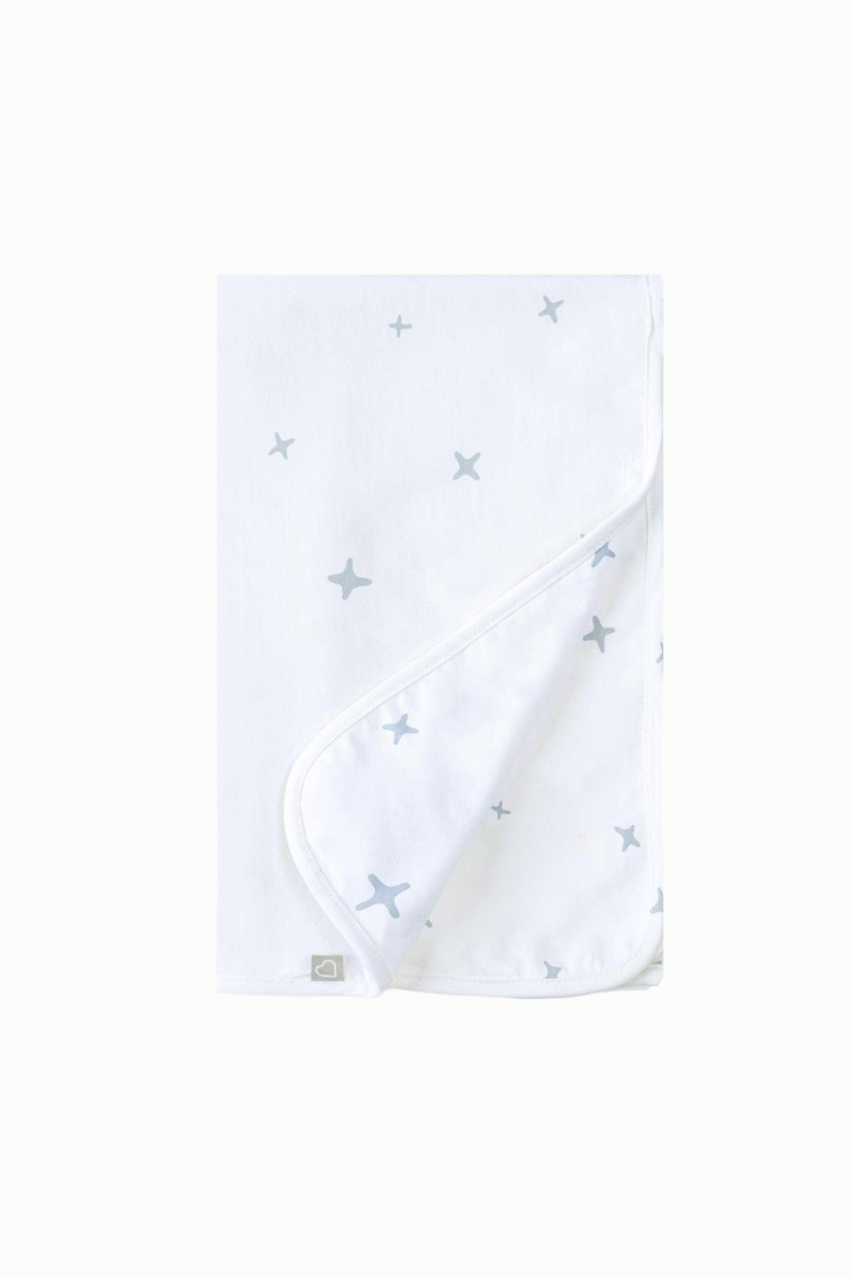 BouminiBoumini 80x100 cm Pamuklu Çift Katlı Bebek Battaniyesi Mavi YıldızlarBattaniye