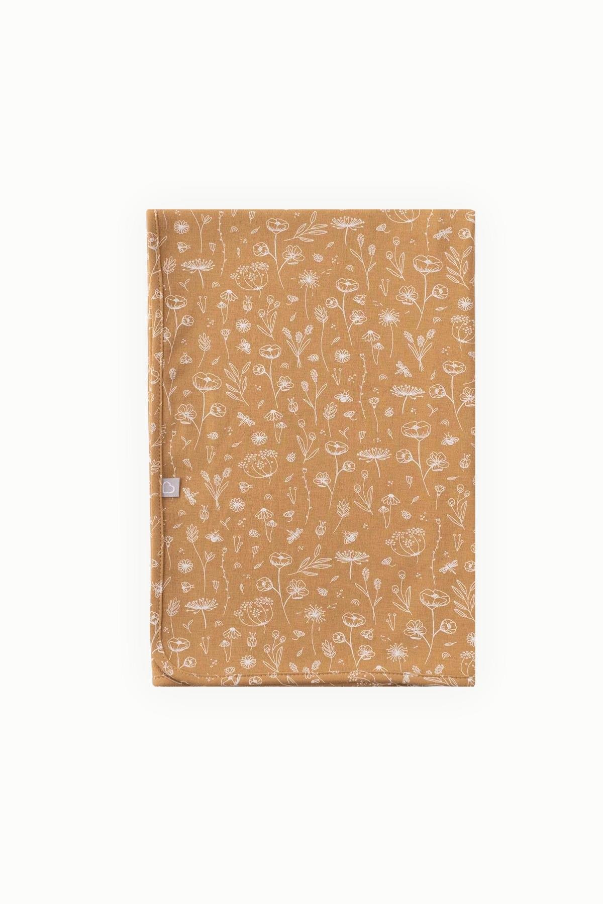 BouminiBoumini 80x80 cm %100 Pamuklu Çift Katlı Bebek Battaniyesi Bahar Çiçekli HardalBattaniye