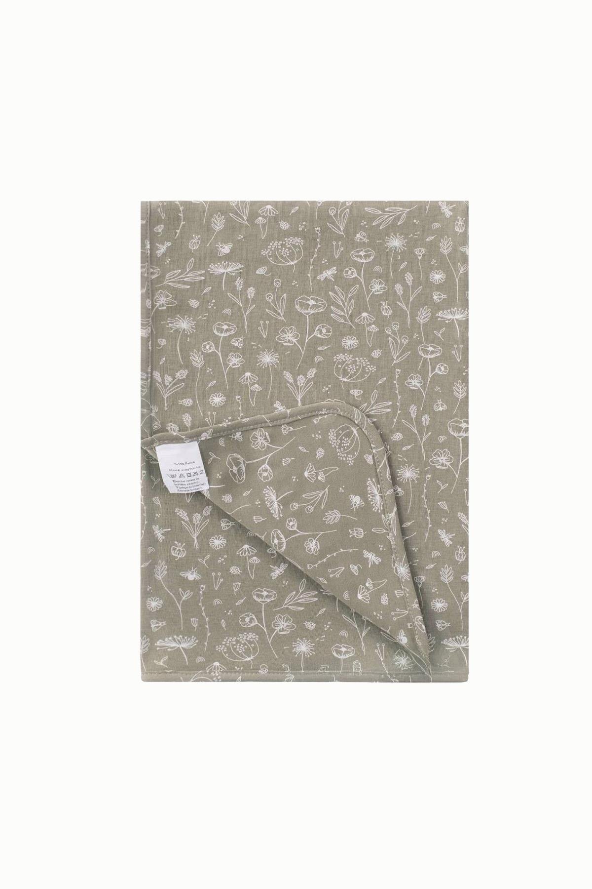 BouminiBoumini 80x80 cm %100 Pamuklu Çift Katlı Bebek Battaniyesi Bahar Çiçekli HakiBattaniye