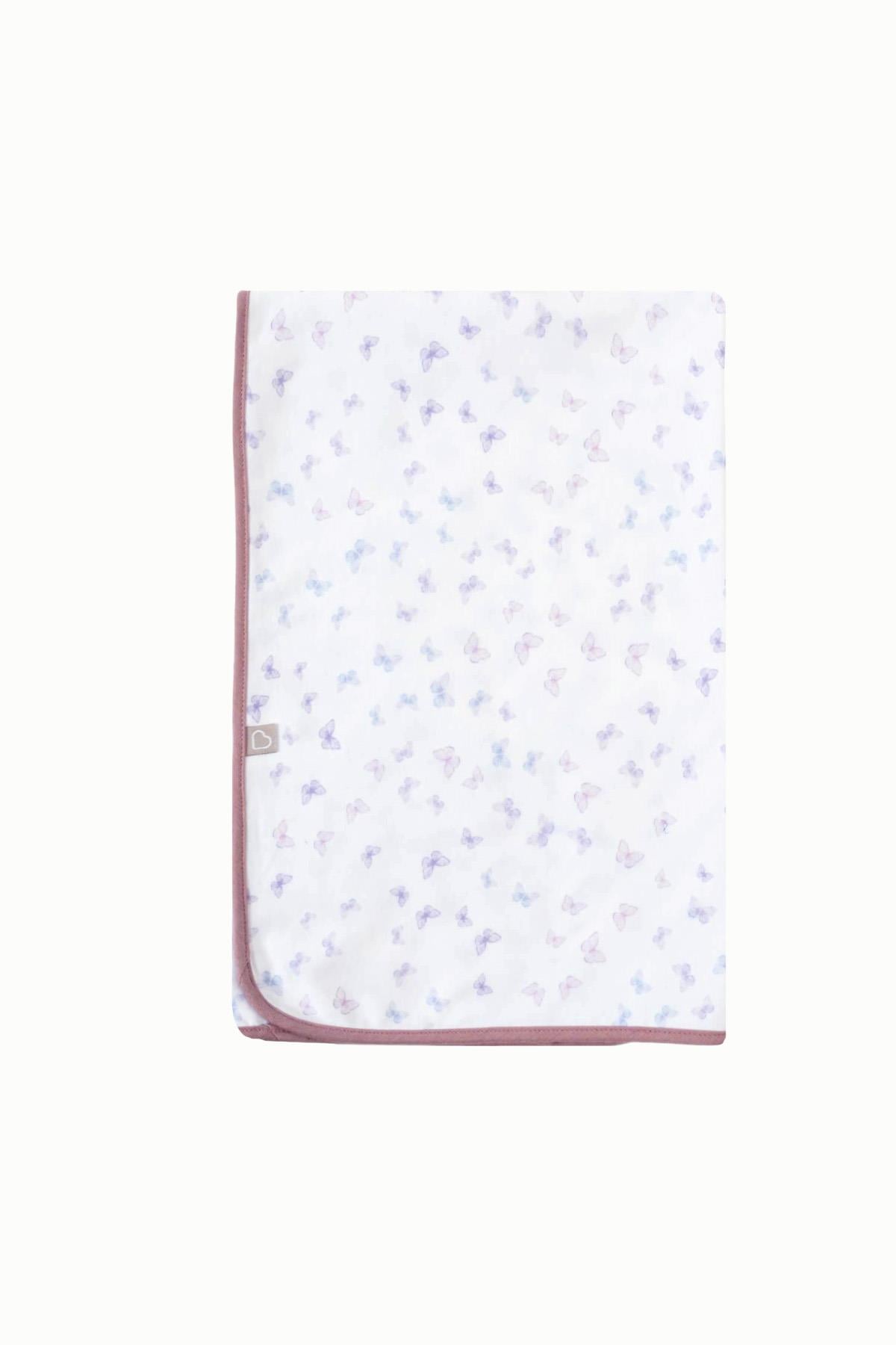 BouminiBoumini 80x80 cm %100 Pamuklu Çift Katlı Bebek Battaniyesi Kelebekler LilaBattaniye