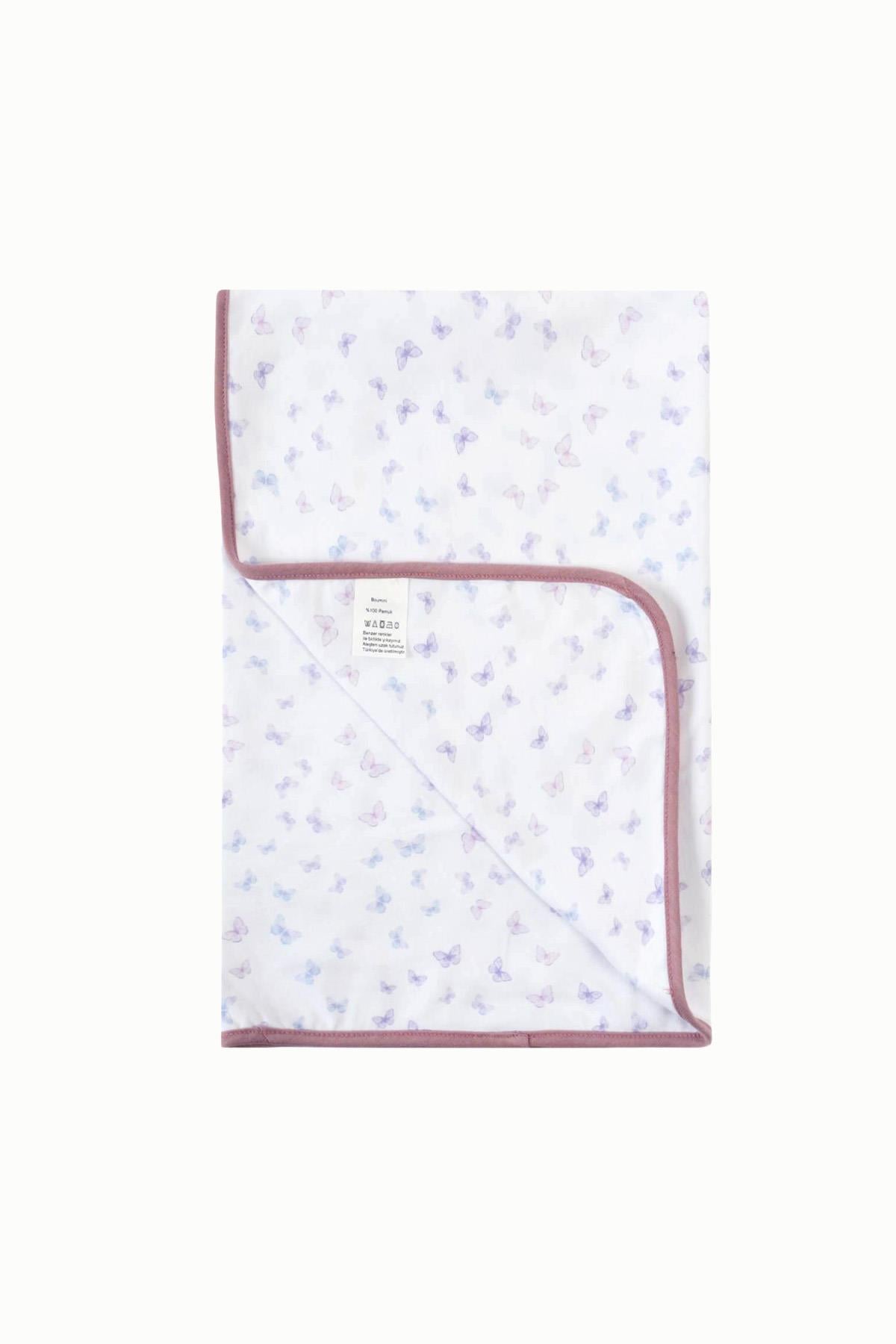 BouminiBoumini 80x80 cm %100 Pamuklu Çift Katlı Bebek Battaniyesi Kelebekler LilaBattaniye