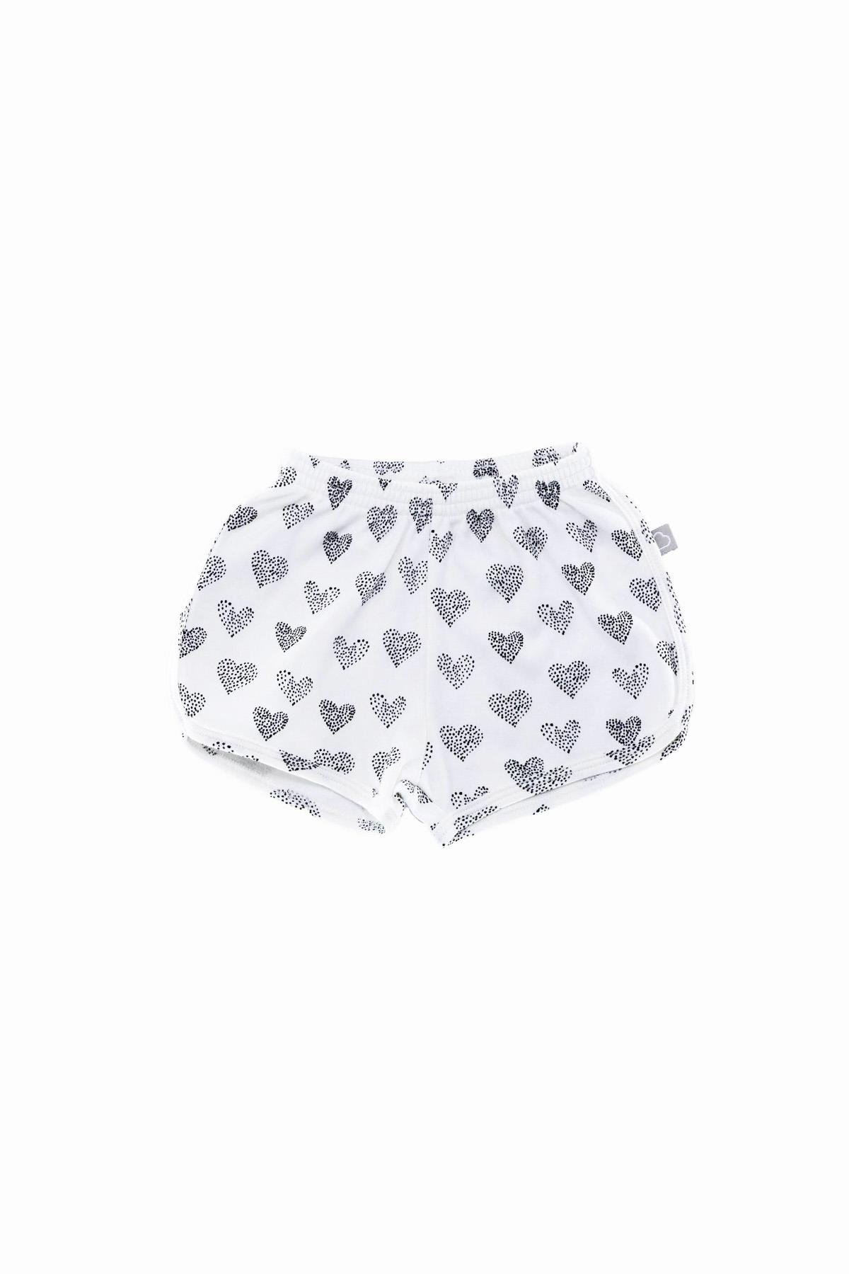 BouminiBoumini Bebek Çocuk Tişört Şort Takım Kalpler BeyazAlt Üst Takım