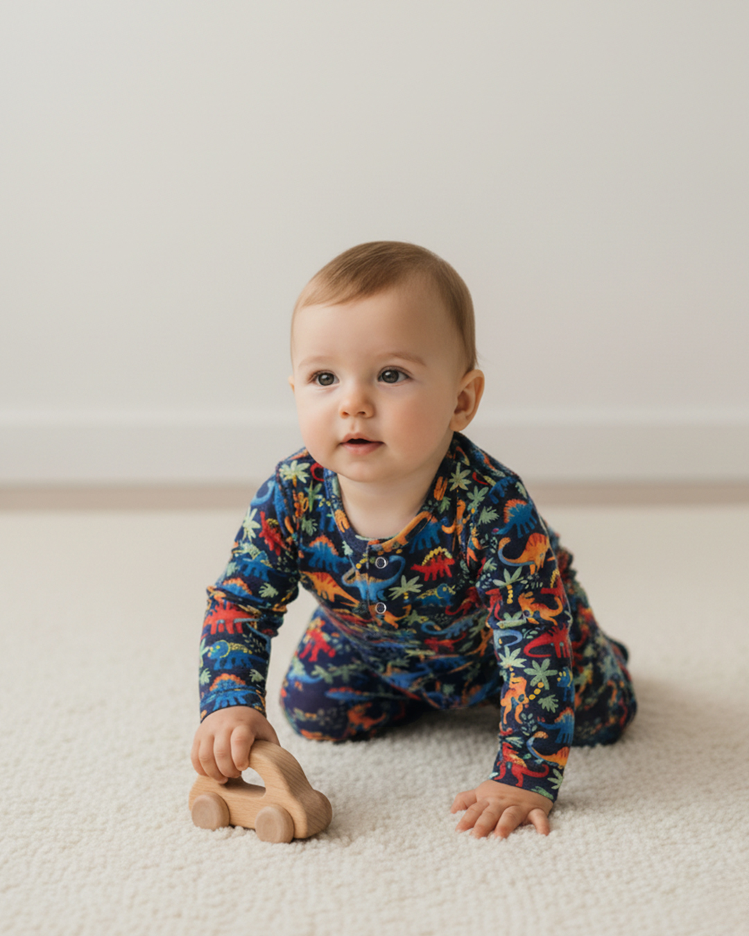 BouminiBoumini Bebek Patikli Tulum Dinozor Desenli LacivertTulum