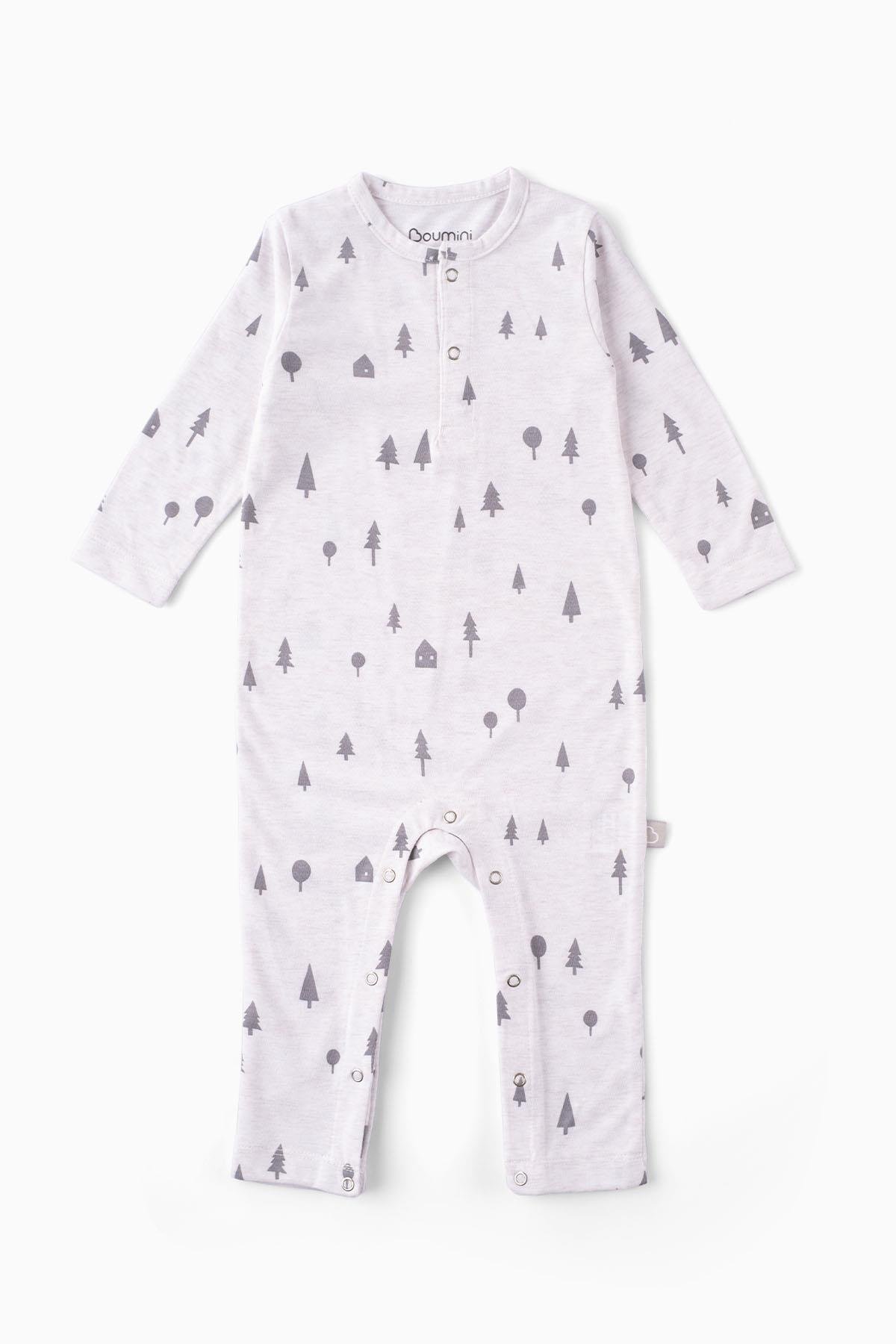 Boumini Bebek Uzun Kollu Çıtçıtlı Tulum Çam OrmanıTulum Boumini Bebek Uzun Kollu Çıtçıtlı Tulum Çam Ormanı Desenli Boumini