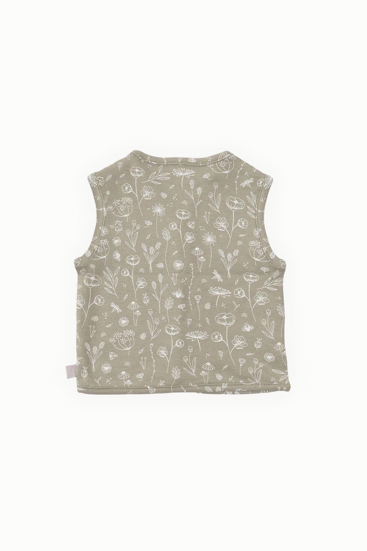 BouminiBoumini Bebek Yelek Çift Taraflı Bahar Çiçekli HakiYelek