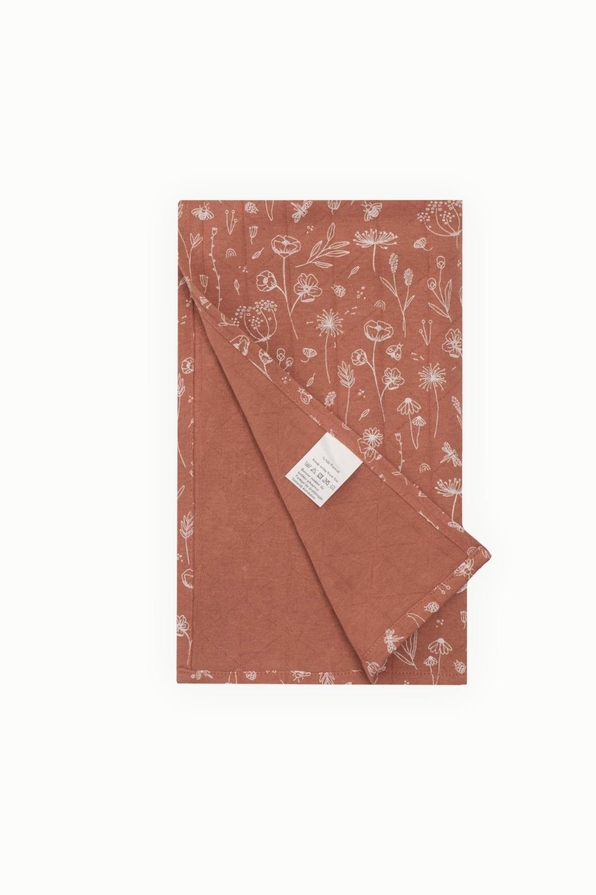 BouminiBoumini Çok Amaçlı Pamuklu Bebek Örtüsü 100x100 cm Bahar Çiçekli KiremitMüslin Örtüler