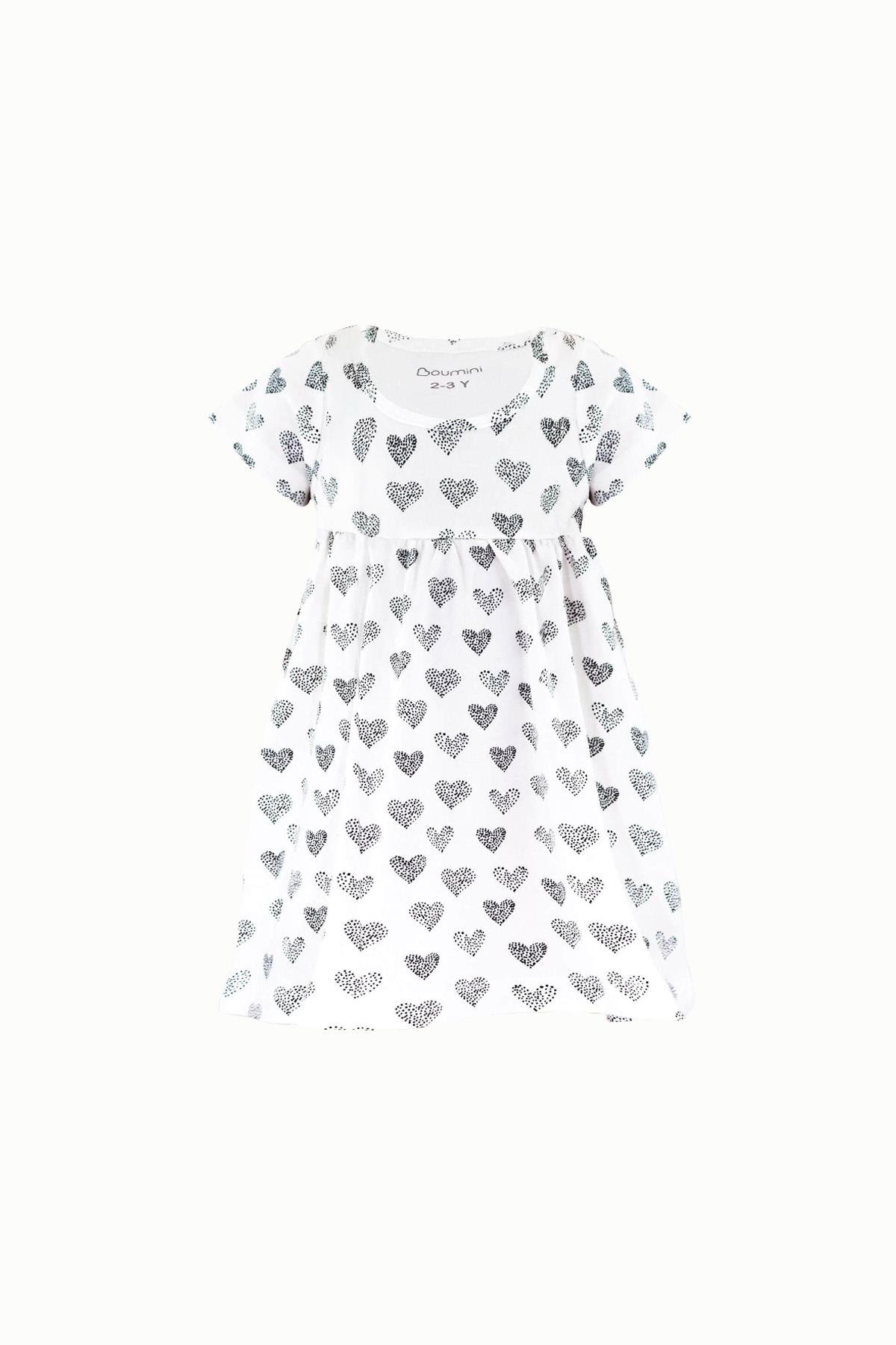 BouminiBoumini Göğüsten Büzgülü Kız Çocuk Elbise Kalpler BeyazKız Çocuk Elbise