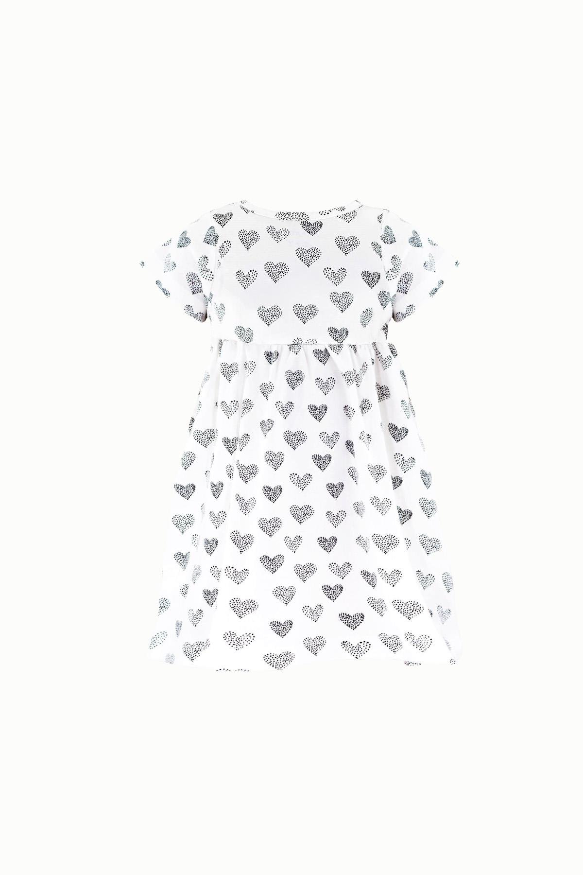 BouminiBoumini Göğüsten Büzgülü Kız Çocuk Elbise Kalpler BeyazKız Çocuk Elbise
