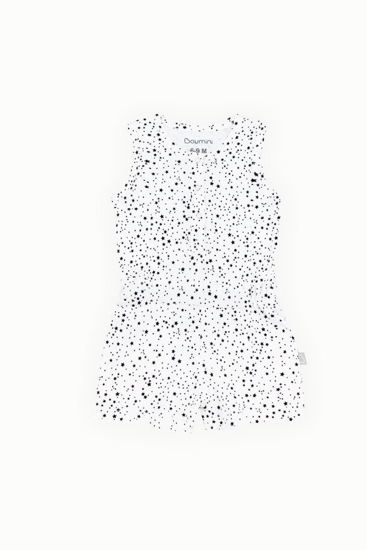 BouminiBoumini Kolsuz Beli Lastikli Şort Tulum Salopet Yıldız Tozu BeyazKız Çocuk Tulum Salopet