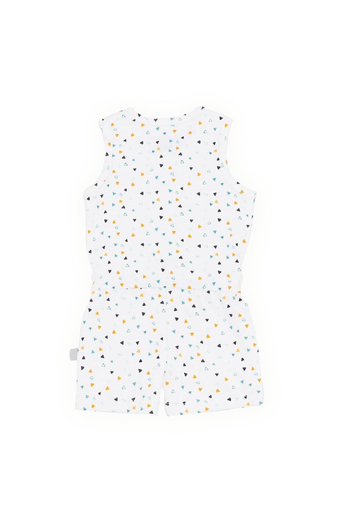 BouminiBoumini Kolsuz Beli Lastikli Şort Tulum Salopet Üçgenler RenkliKız Çocuk Tulum Salopet