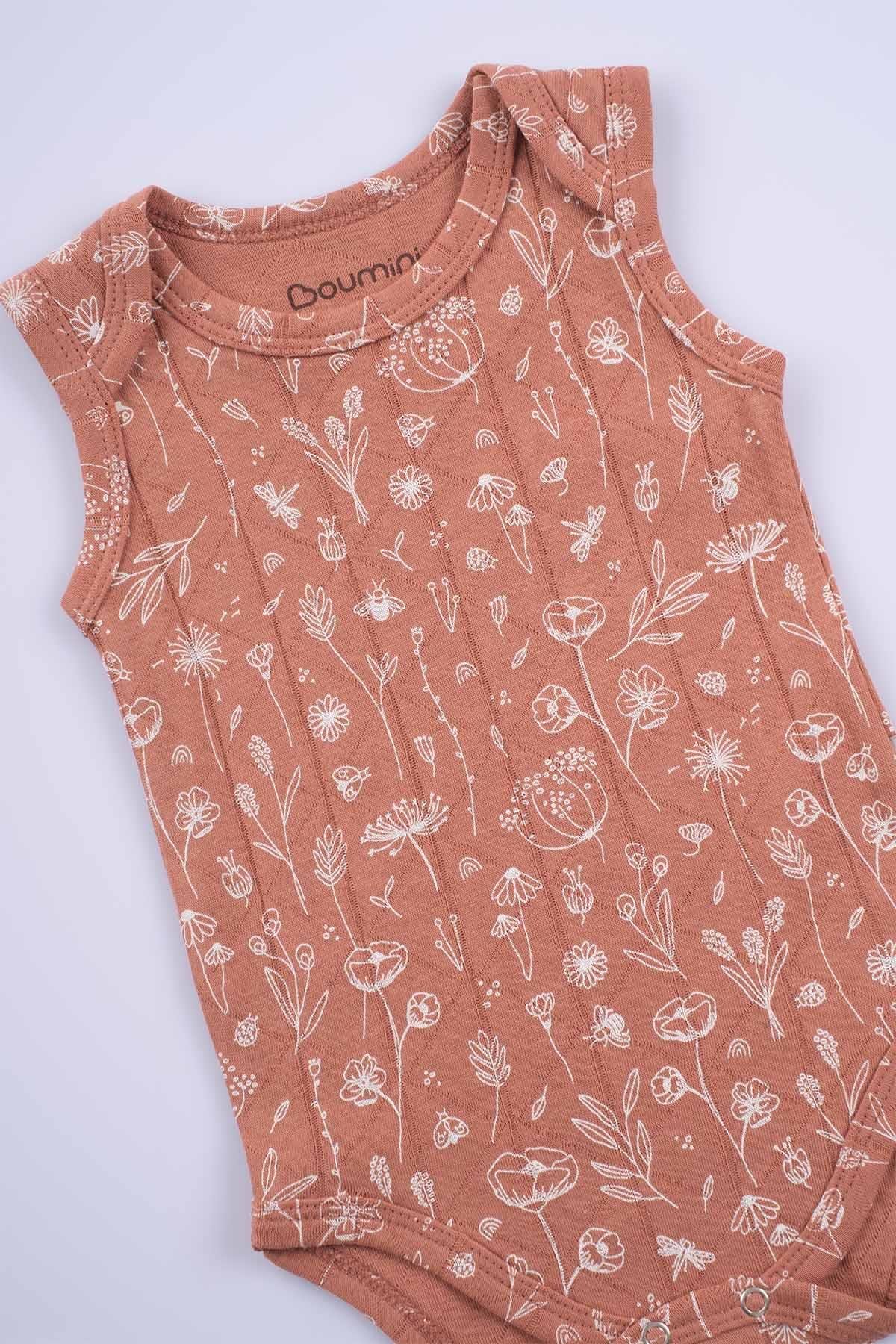 Boumini Kolsuz Çıtçıtlı Atlet Müslin Bebek Body Wild Flowers KiremitBody&Zıbın Boumini Kolsuz Çıtçıtlı Atlet Müslin Bebek Body Wild Flowers Kiremit Boumini