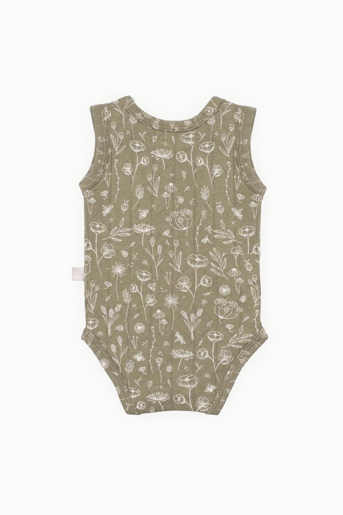 BouminiBoumini Pamuklu Bebek Çıtçıtlı Atlet Bahar Çiçekli HakiBody&Zıbın