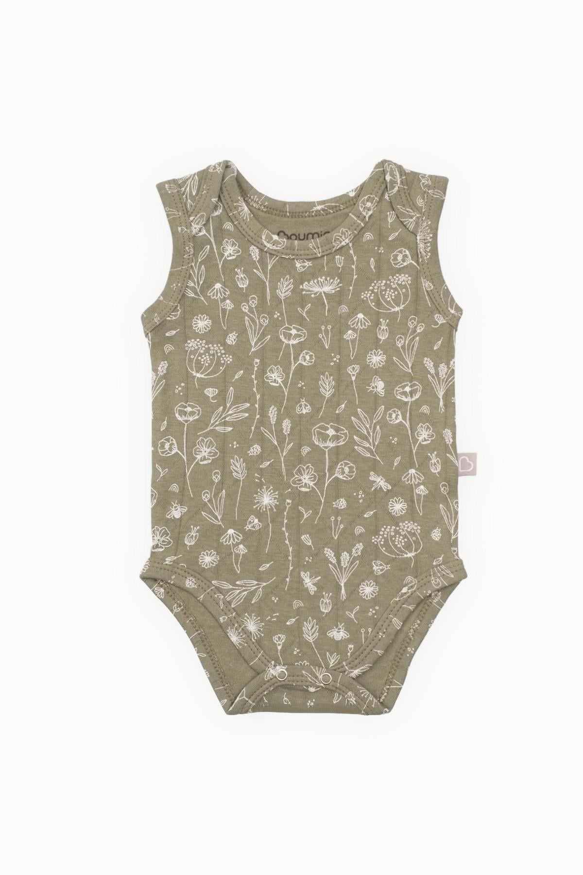 BouminiBoumini Pamuklu Bebek Çıtçıtlı Atlet Bahar Çiçekli HakiBody&Zıbın
