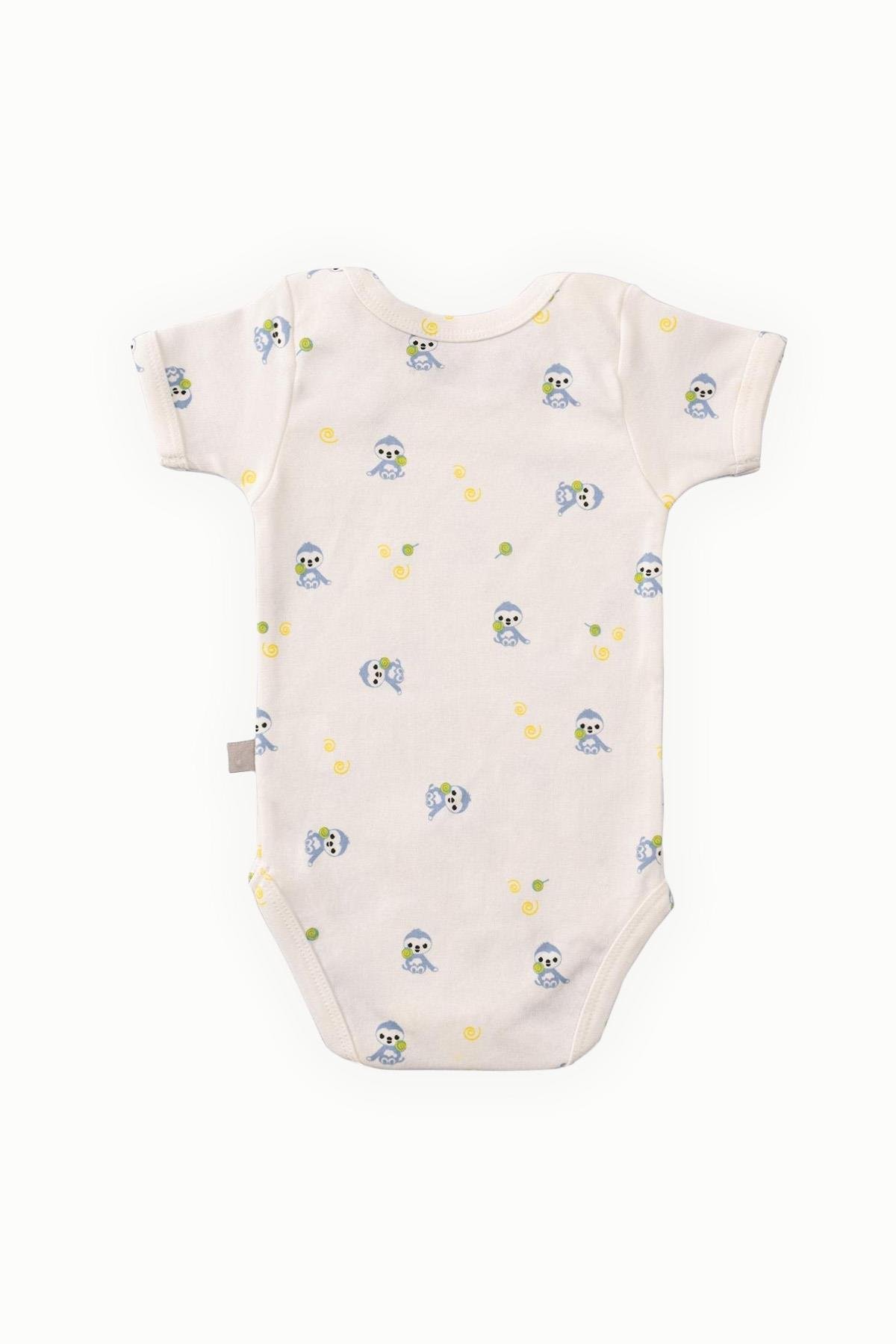 BouminiBoumini Pamuklu Bebek Çıtçıtlı Kısa Kollu Body  Zarf Yaka Mavi MiskinBody&Zıbın