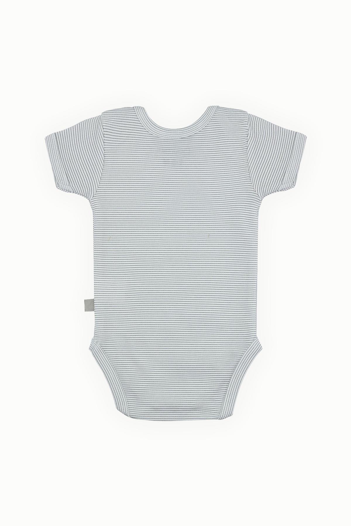 BouminiBoumini Pamuklu Bebek Kısa Kollu Çıtçıtlı Body Gri Çizgili Zarf Yaka 0-36 ayBody&Zıbın