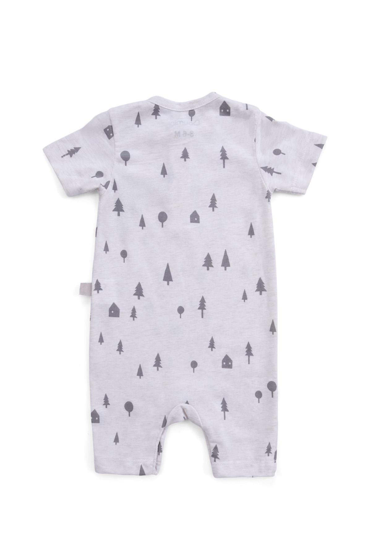 BouminiBoumini Pamuklu Bebek Kısa Kollu Şort Tulumu Çam Ormanı BejTulum