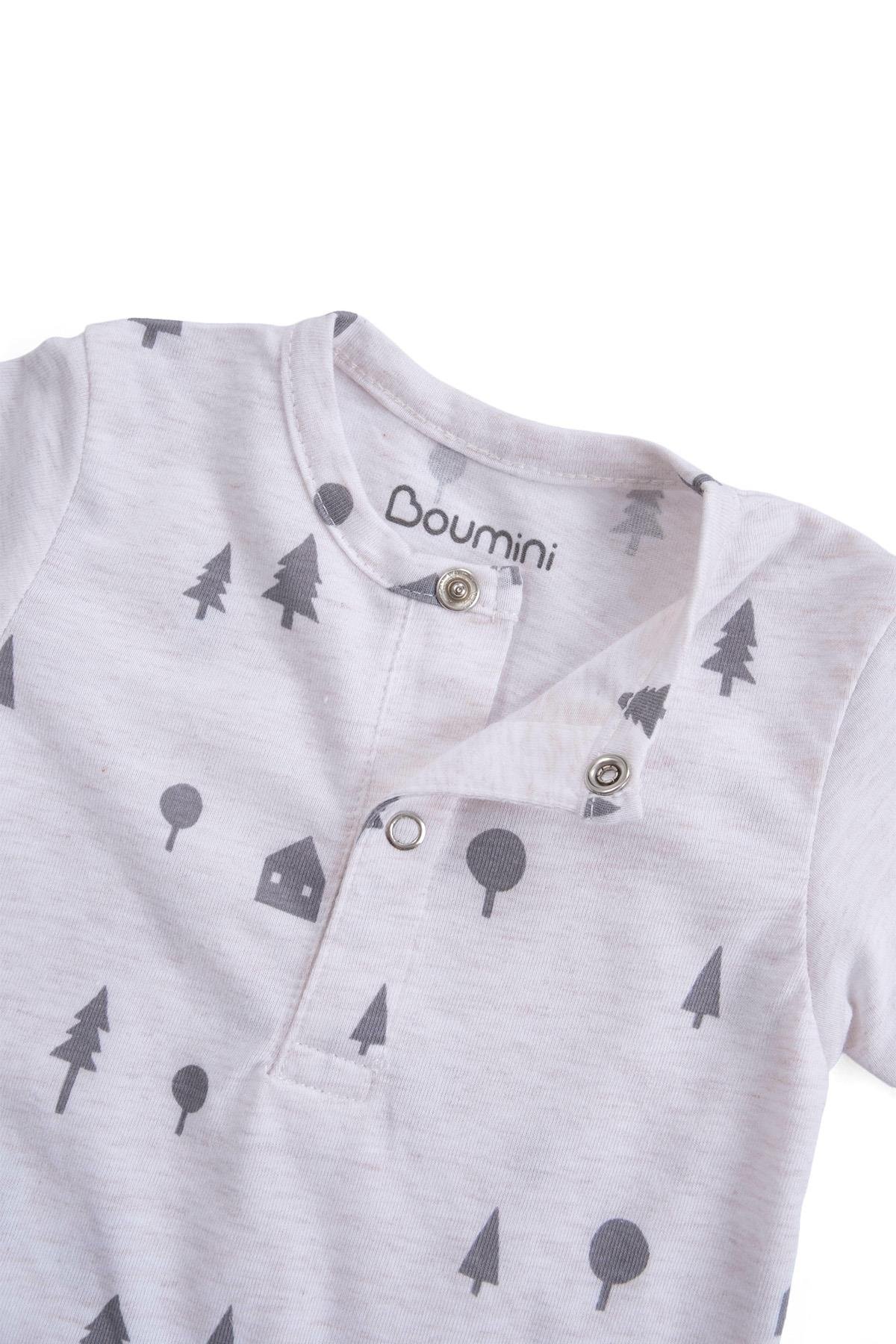 BouminiBoumini Pamuklu Bebek Kısa Kollu Şort Tulumu Çam Ormanı BejTulum