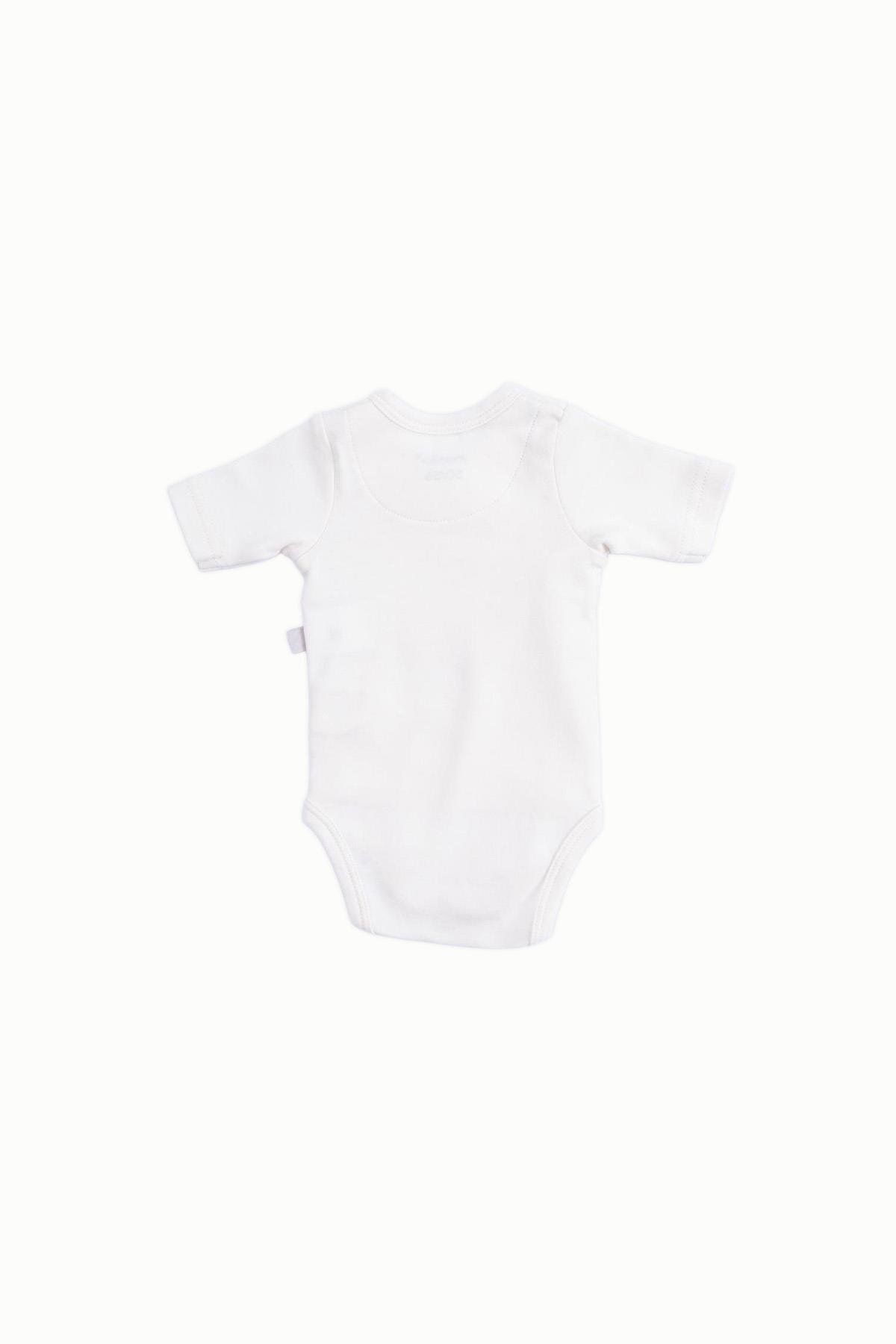 BouminiBoumini Pamuklu Bebek Kruvaze Kısa Kollu Body Ekru ZürafaBody&Zıbın