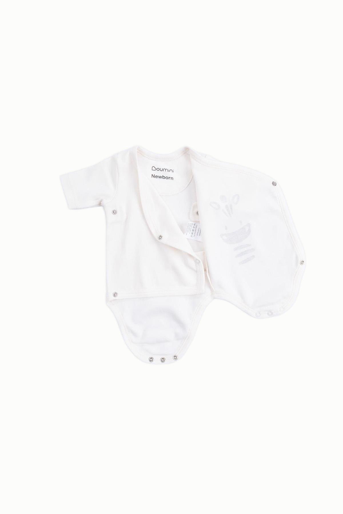 BouminiBoumini Pamuklu Bebek Kruvaze Kısa Kollu Body Ekru ZürafaBody&Zıbın