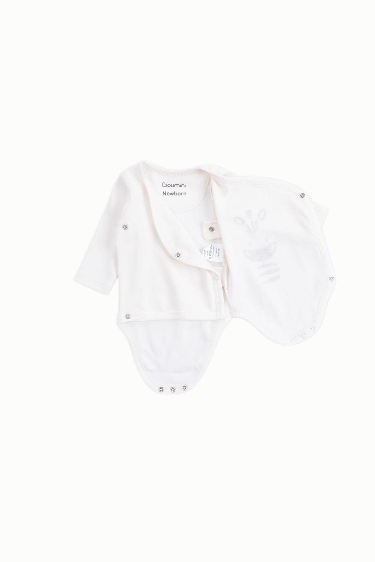 BouminiBoumini Pamuklu Bebek Kruvaze Uzun Kollu Body Ekru ZürafaBody&Zıbın