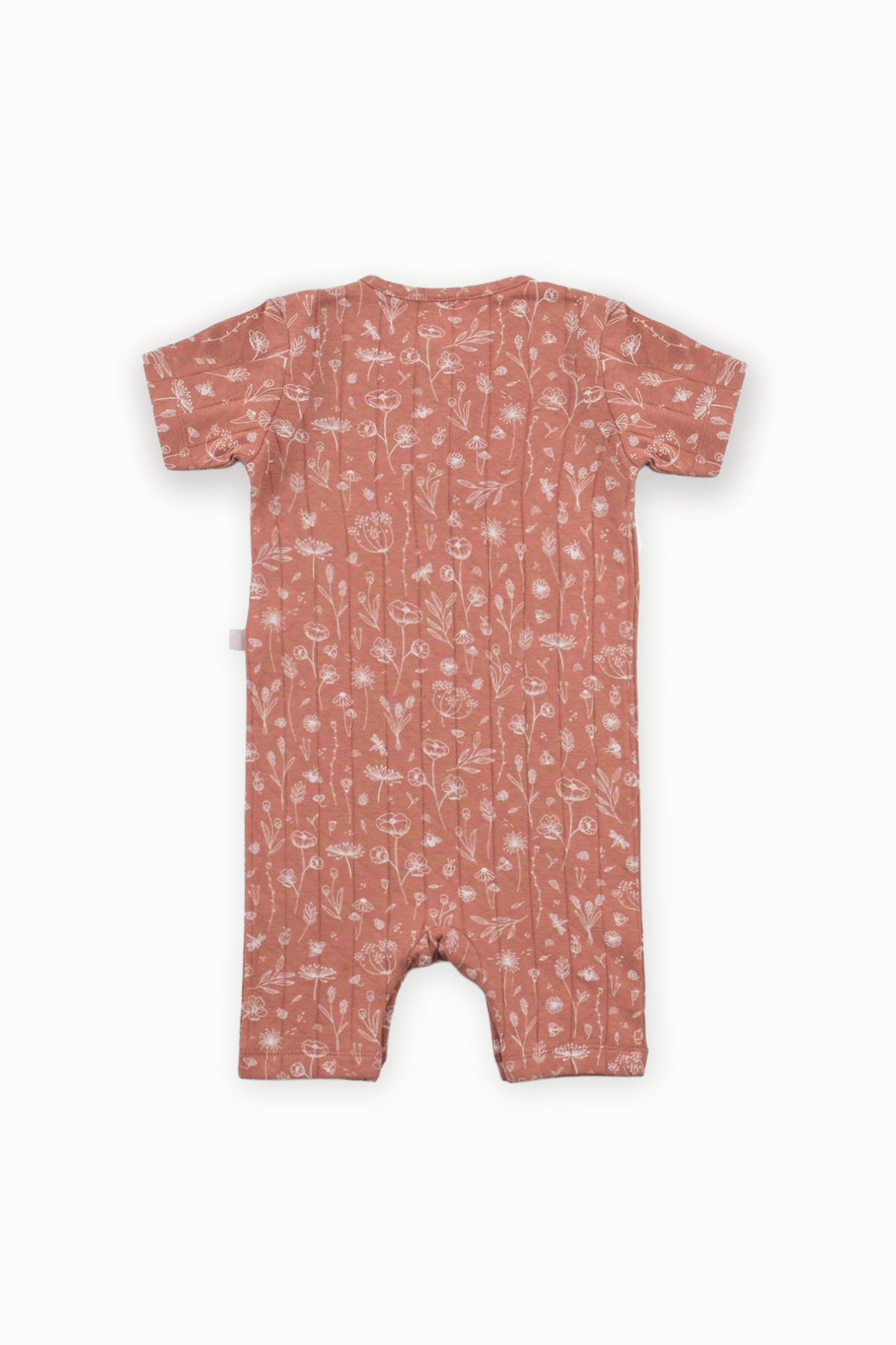 BouminiBoumini Pamuklu Kısa Kollu Bebek Şort Tulum Bahar Çiçekli KiremitTulum