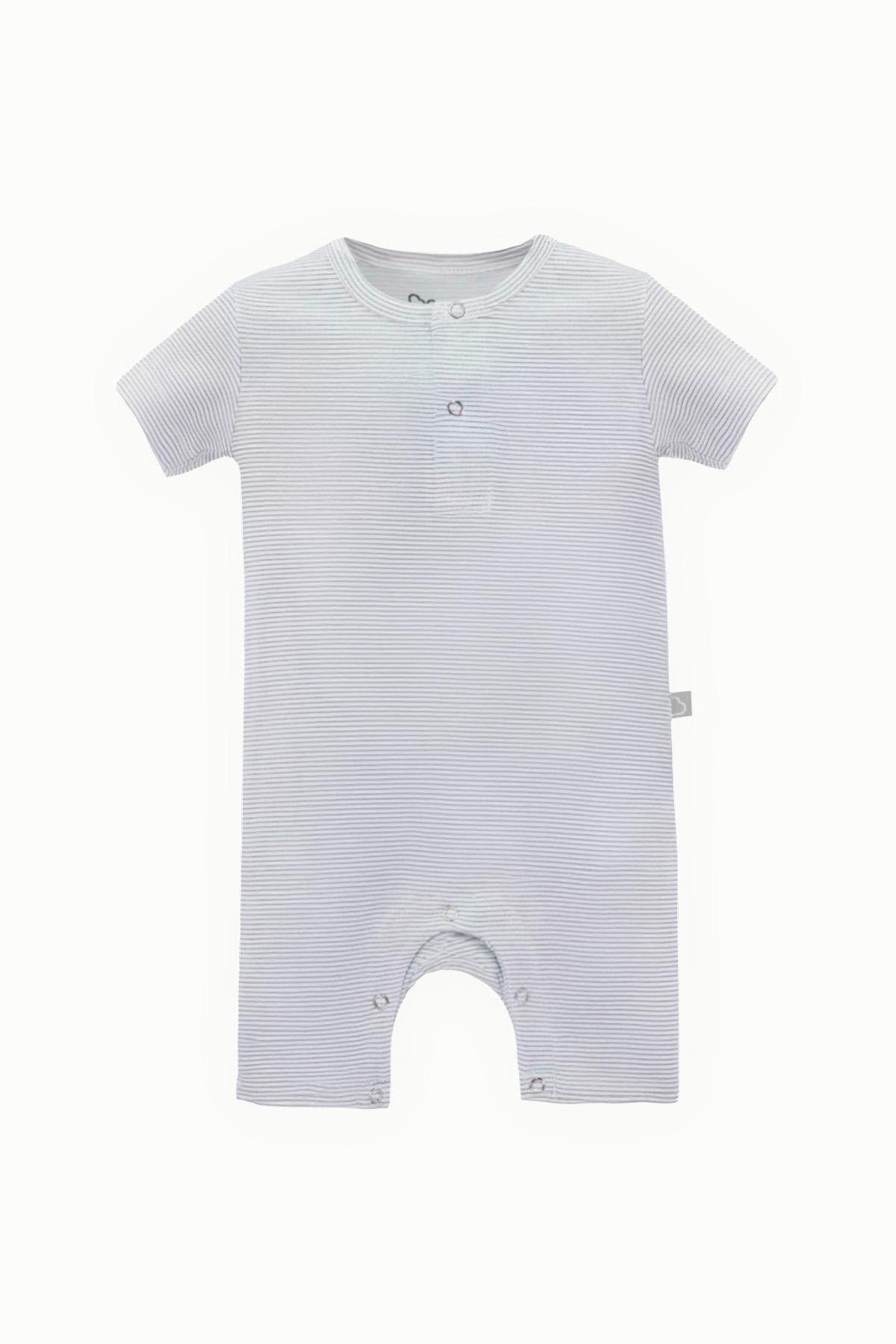 BouminiBoumini Pamuklu Kısa Kollu Şort Bebek Tulum Gri ÇizgiliTulum