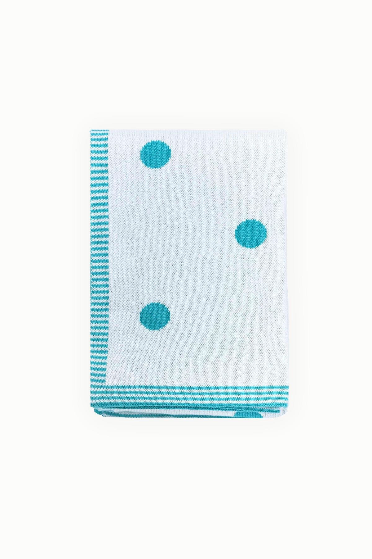 BouminiBoumini Puantiyeli Triko Bebek Battaniyesi Çift Renkli Turkuaz Beyaz 70x90cmBattaniye
