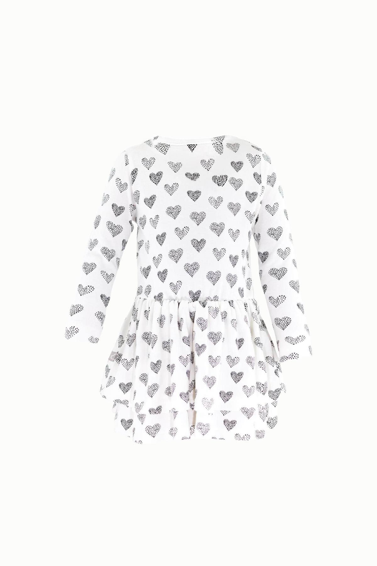BouminiBoumini Volanlı Kat Kat Kız Çocuk Elbise Kalpler BeyazKız Çocuk Elbise