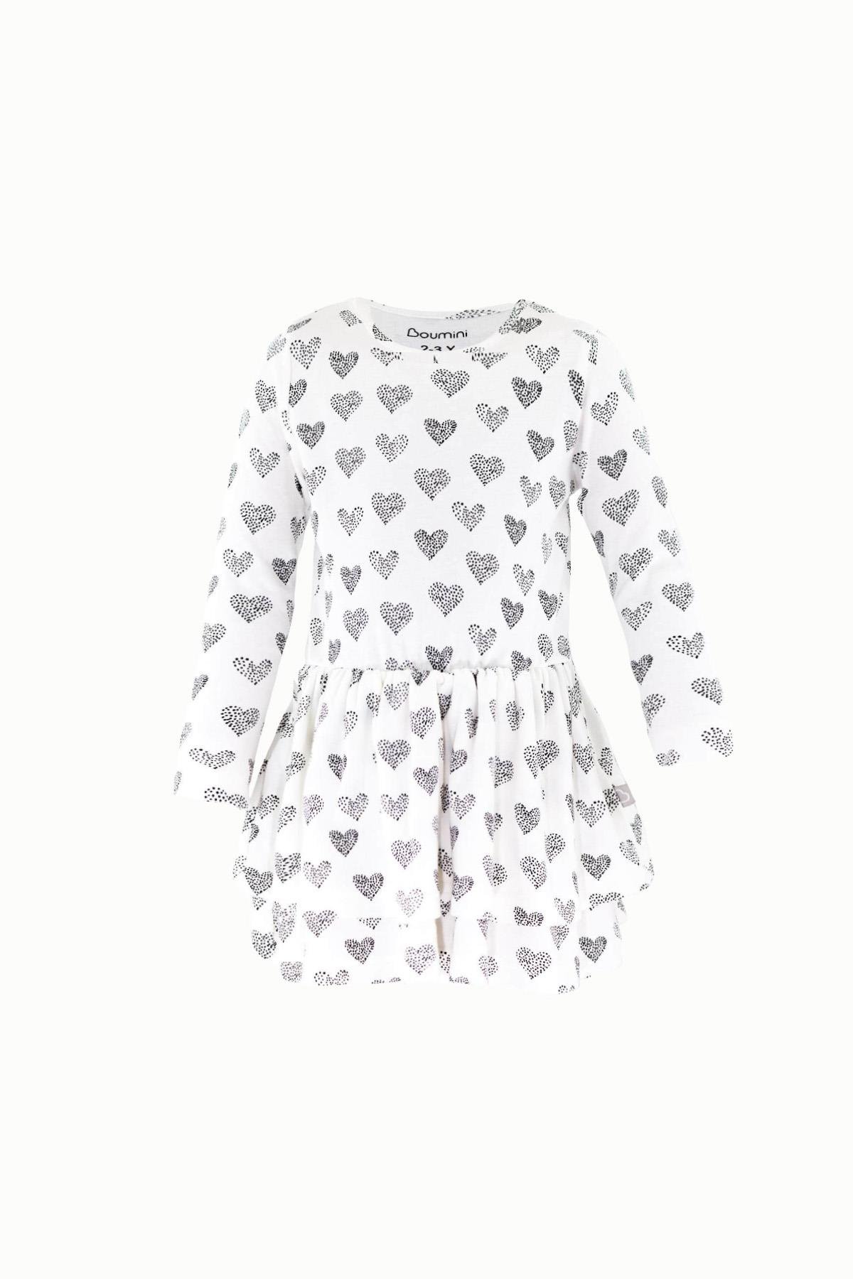 BouminiBoumini Volanlı Kat Kat Kız Çocuk Elbise Kalpler BeyazKız Çocuk Elbise