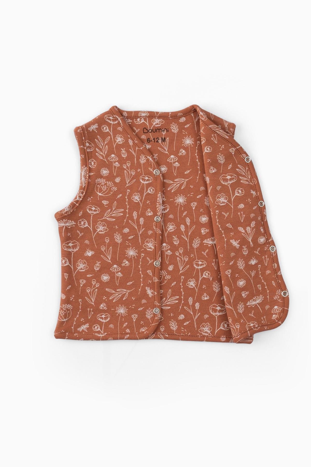 Çift Katlı Bahar Çiçekli Bebek Yeleği Kiremit | BouminiYelek Çift Katlı Bahar Çiçekli Bebek Yeleği Kiremit Boumini