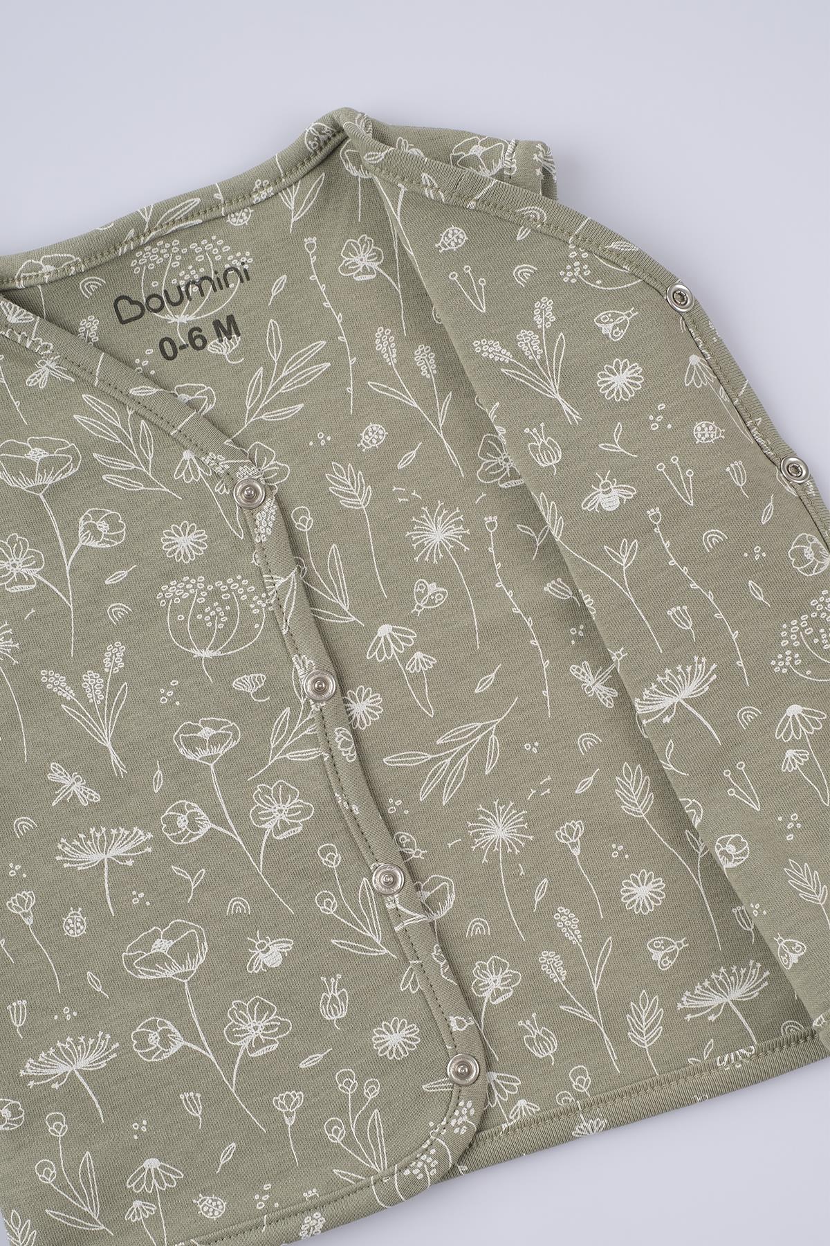 Çift Katlı Bahar Çiçekli Bebek Yeleği Haki | BouminiYelek Çift Katlı Bahar Çiçekli Bebek Yeleği Haki Boumini