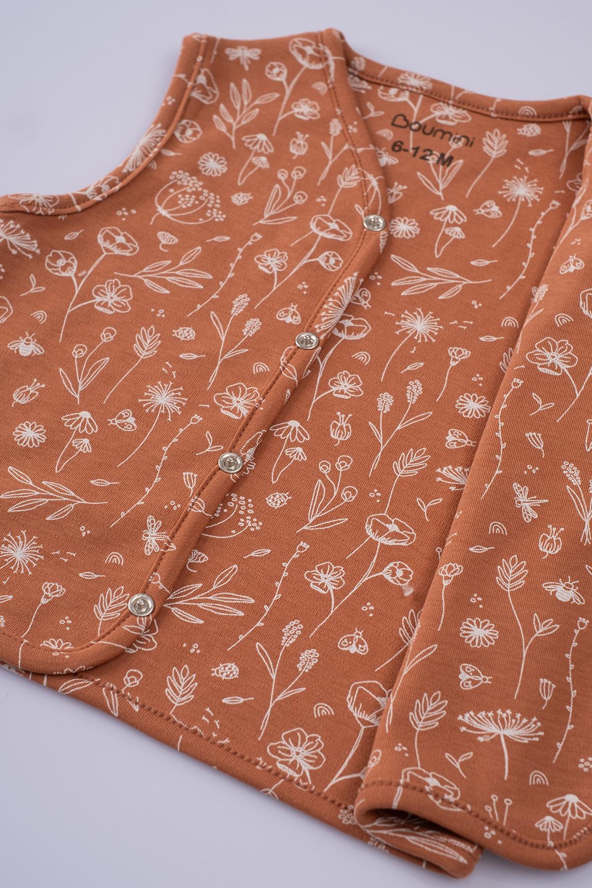 Çift Katlı Bahar Çiçekli Bebek Yeleği Kiremit | BouminiYelek Çift Katlı Bahar Çiçekli Bebek Yeleği Kiremit Boumini