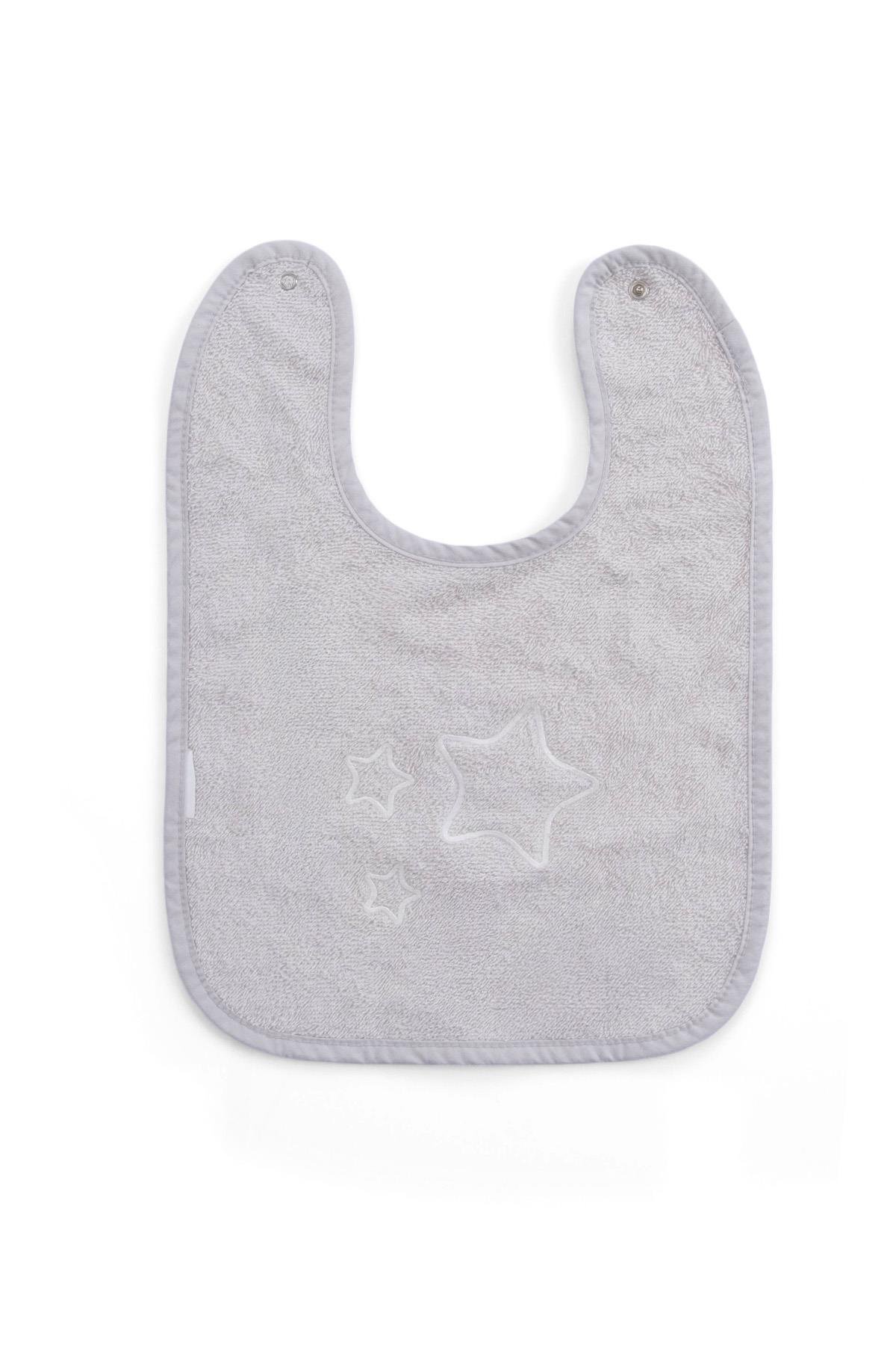 Uygun BebeYıldız Nakışlı Bebek Önlüğü Gri Havlu Önlük 27x37cmMama Önlükleri