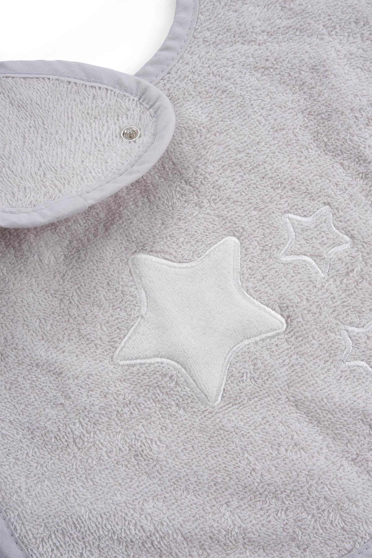 Uygun BebeYıldız Nakışlı Bebek Önlüğü Gri Havlu Önlük 27x37cmMama Önlükleri