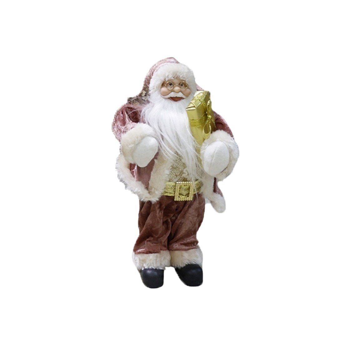 Altın Kemerli Hediye Paketli Noel Baba Pembe 30 cm - Noel Baba ve Figürler