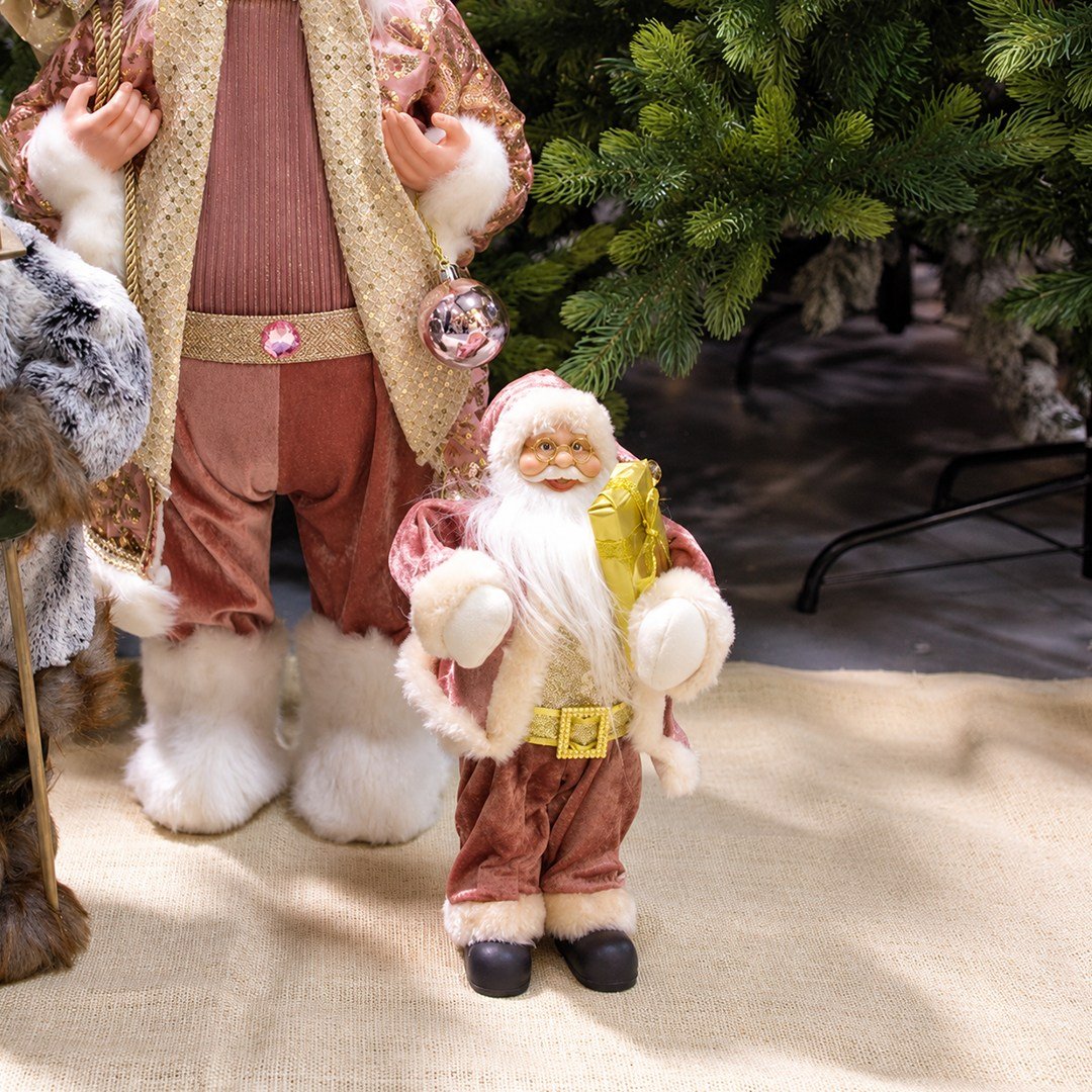 Altın Kemerli Hediye Paketli Noel Baba Pembe 30 cm - Noel Baba ve Figürler
