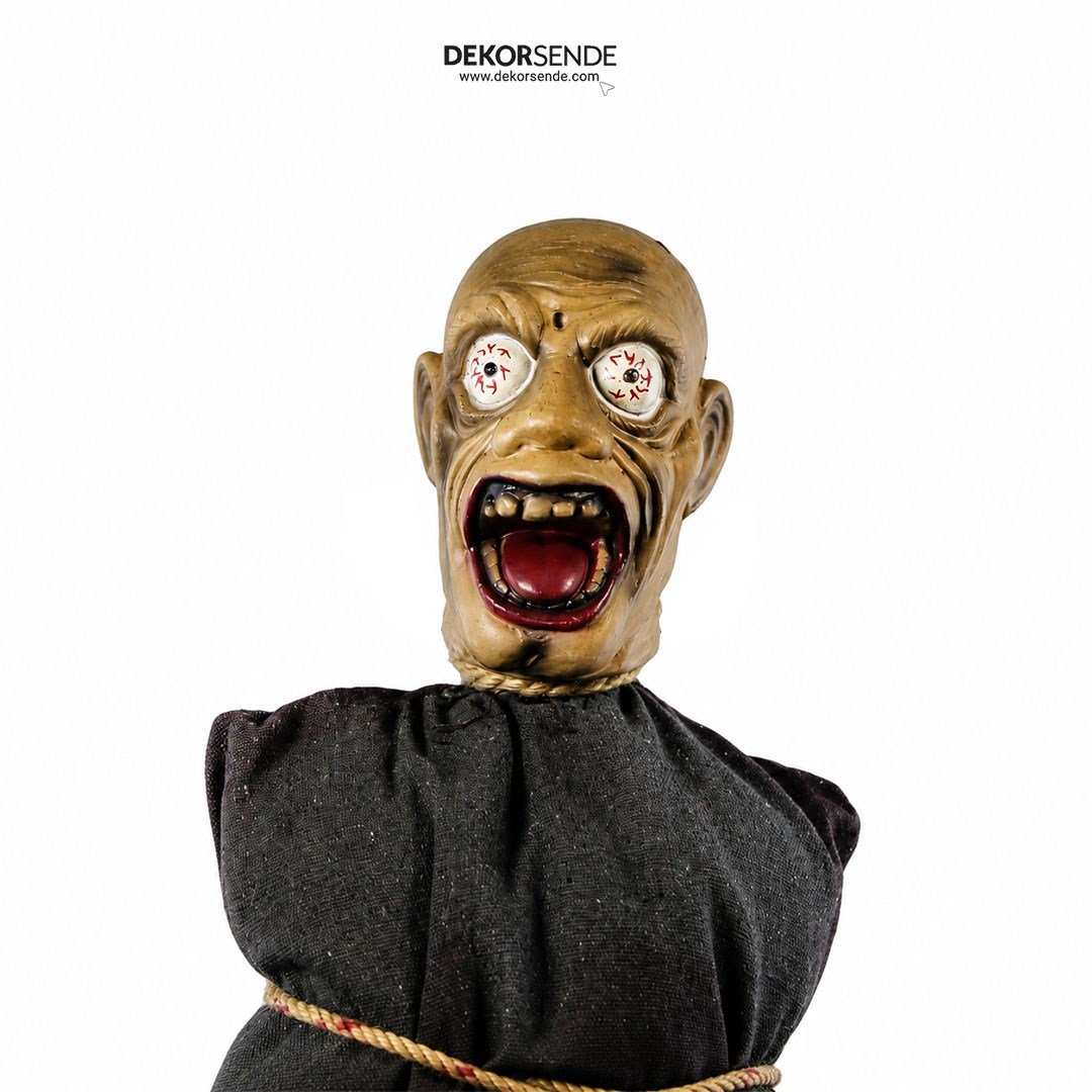 Cadılar Bayramı Çuvalda Sarkan Kuru Kafa Siyah 90 cm - Halloween