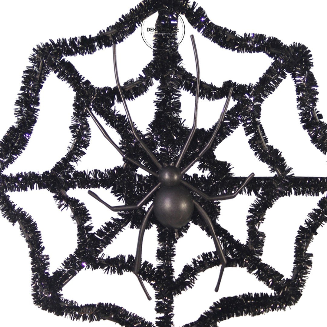 Cadılar Bayramı Simli Örümcek Ağı Siyah 30 cm - Halloween