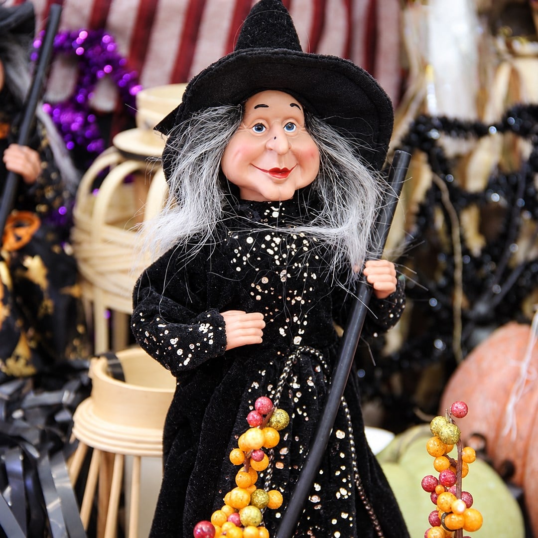Cadılar Bayramı Süpürgeli Cadı Siyah 35 cm - Halloween
