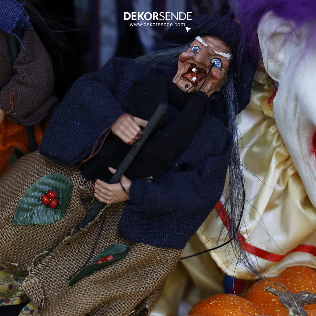 Cadılar Bayramı Uçan Süpürgeli Cadı Lacivert 35 cm - Halloween
